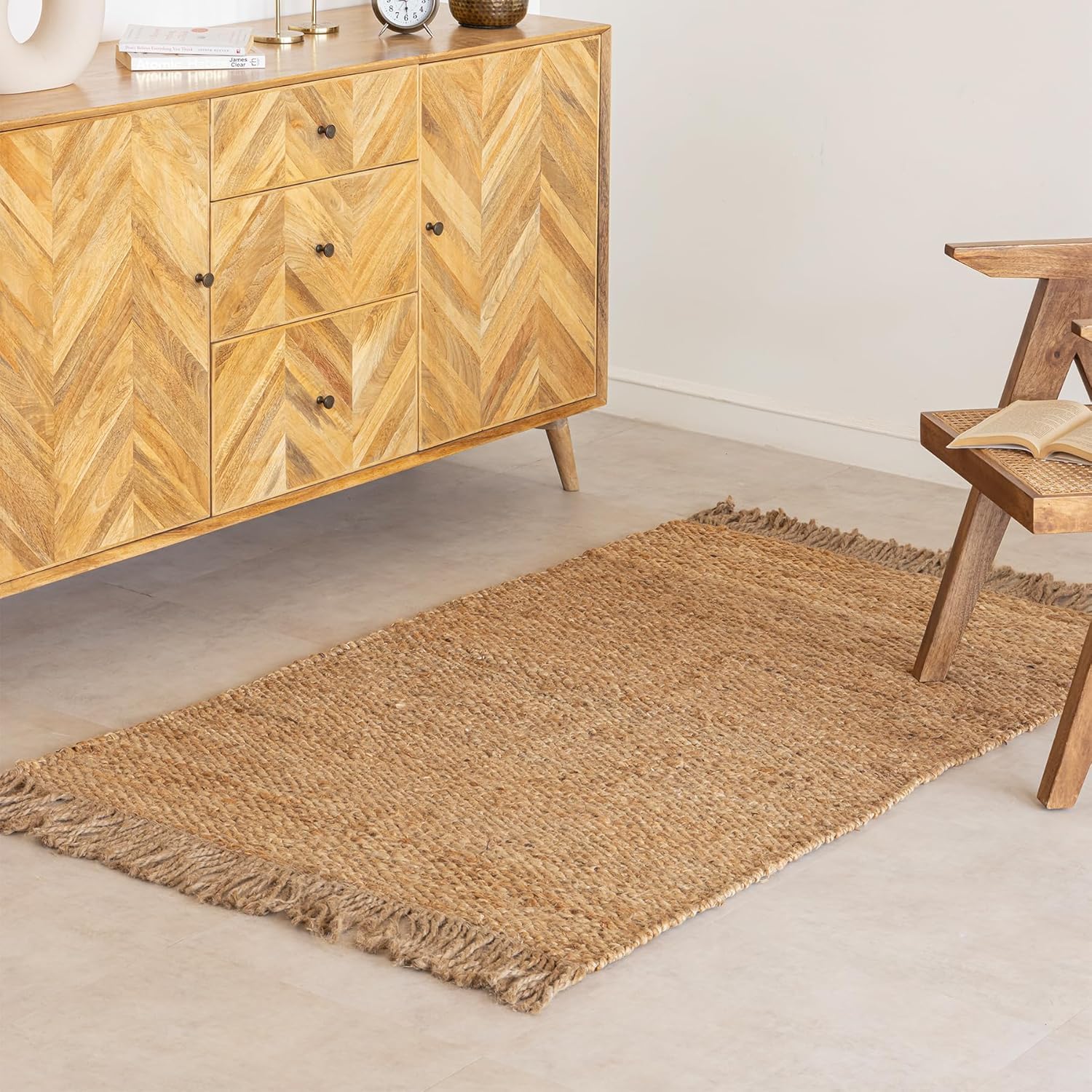 HOMEMONDE Chunky Braided Jute Area Rug 6x9 ft Rectangle Boho Home Décor Indoor Rug - Natural Handcrafted Farmhouse Style Rug for Bedroom, Living Room, Dining Room Kitchen, and Hallway