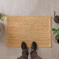 HOMEMONDE Handwoven Jute Area Rug - 4 feet Round Natural Yarn Loom Braided Rug - Eco-Friendly Boho Farmhouse Reversible Design for Bedroom, Living Room, and Kitchen (Natural)