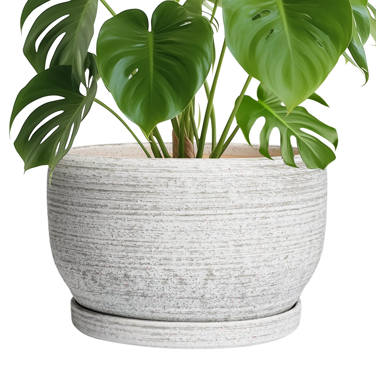 SQOWL Ceramic Planter 8 Inch - Pot for Indoor Outdoor Plants Round Ceramic Plant Pot with Drainage Hole and Saucer Modern Flower Pot Glazed Blue