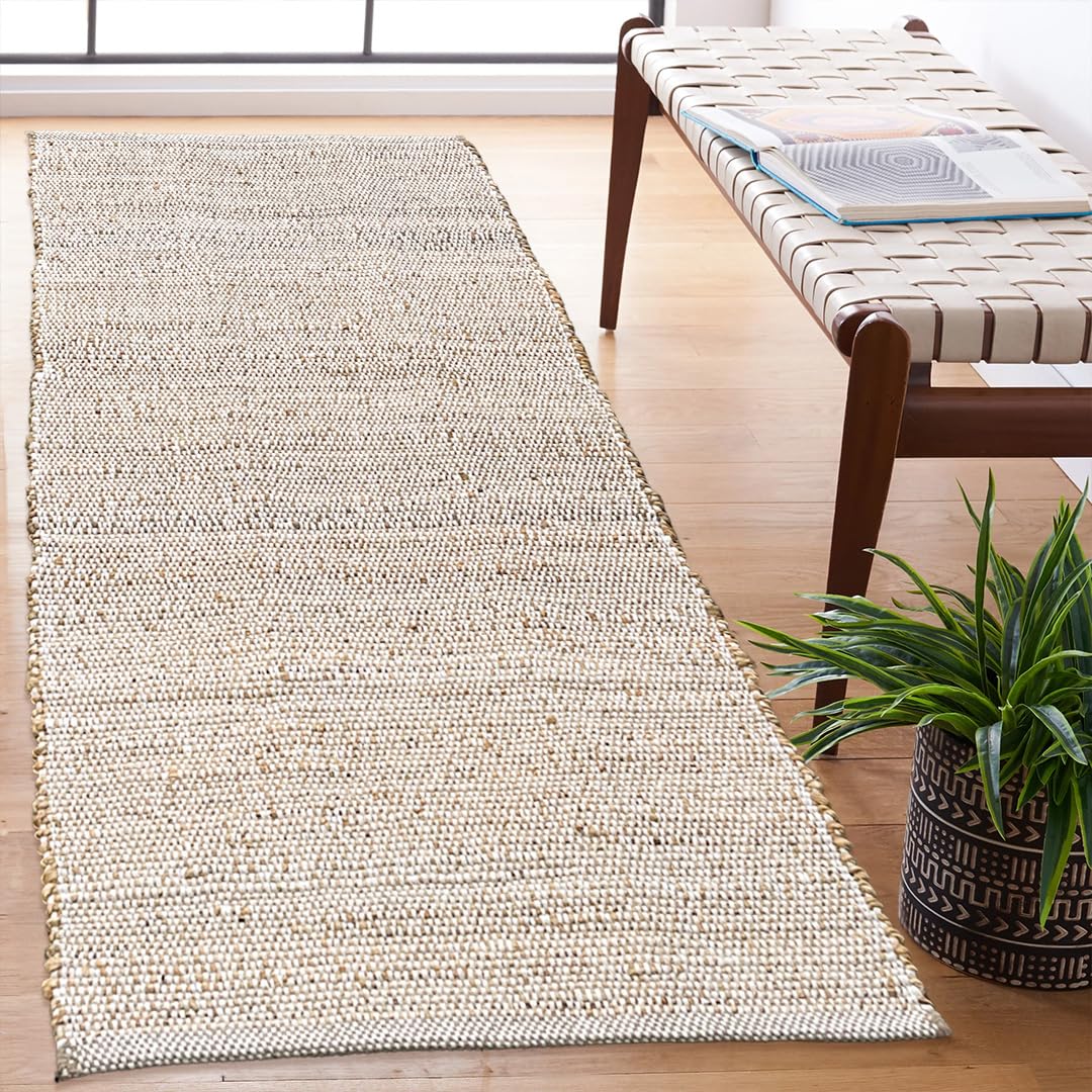 Chardin home 5x7 Jute Cotton Hand Woven Area Rug, Natural Jute Braided Boho Farmhouse Rug, Rustic Vintage Reversible Natural Fiber Rug for Living Room, Bedroom, Dining Room, Office, or Entryway.