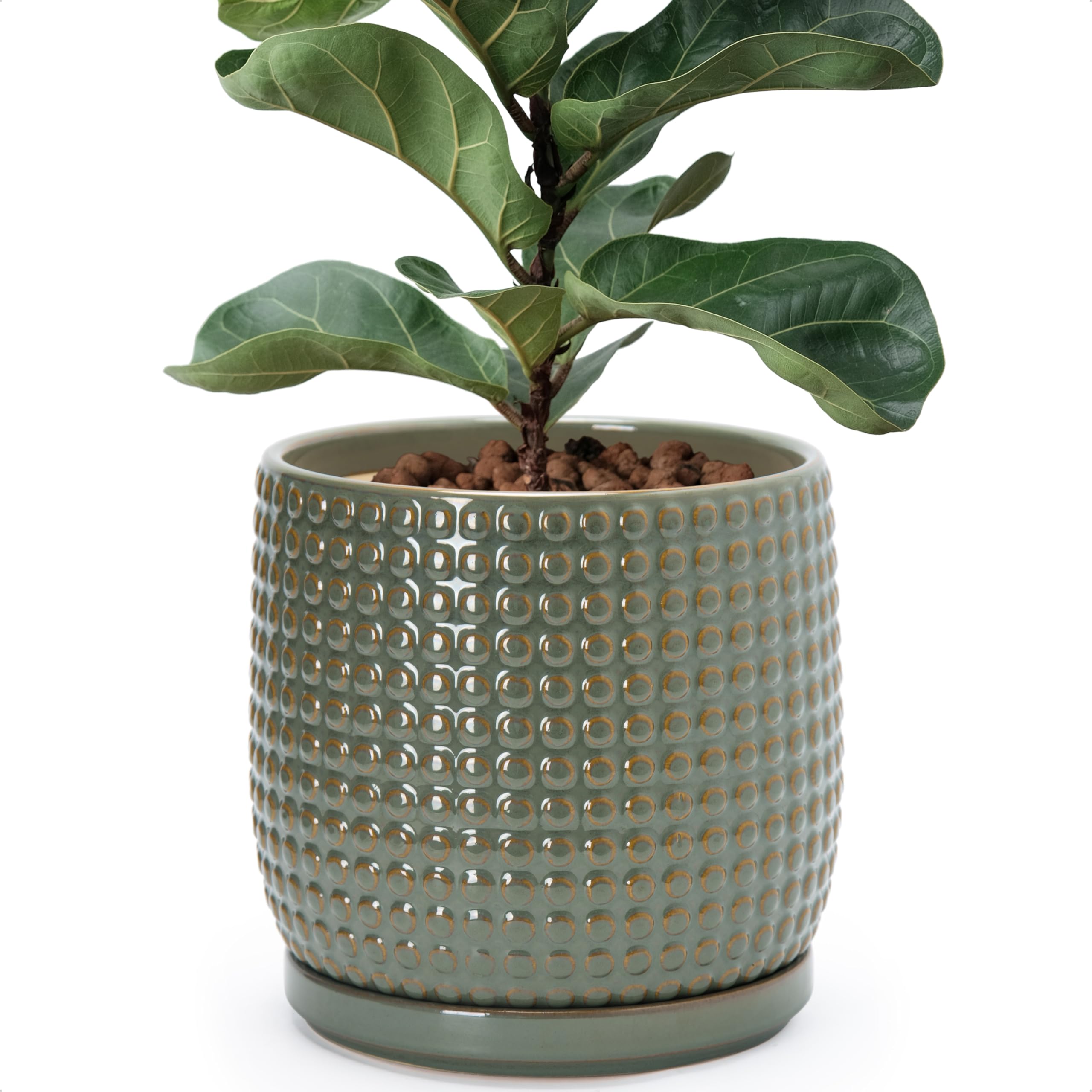 D'vine Dev 4 Inch Ceramic Beaded Stoneware Planter Pot - Flower Pot with Drainage Holes and Saucers for Indoor Succulent Plants or Flowers, Smoked White, 27-C-Z-1