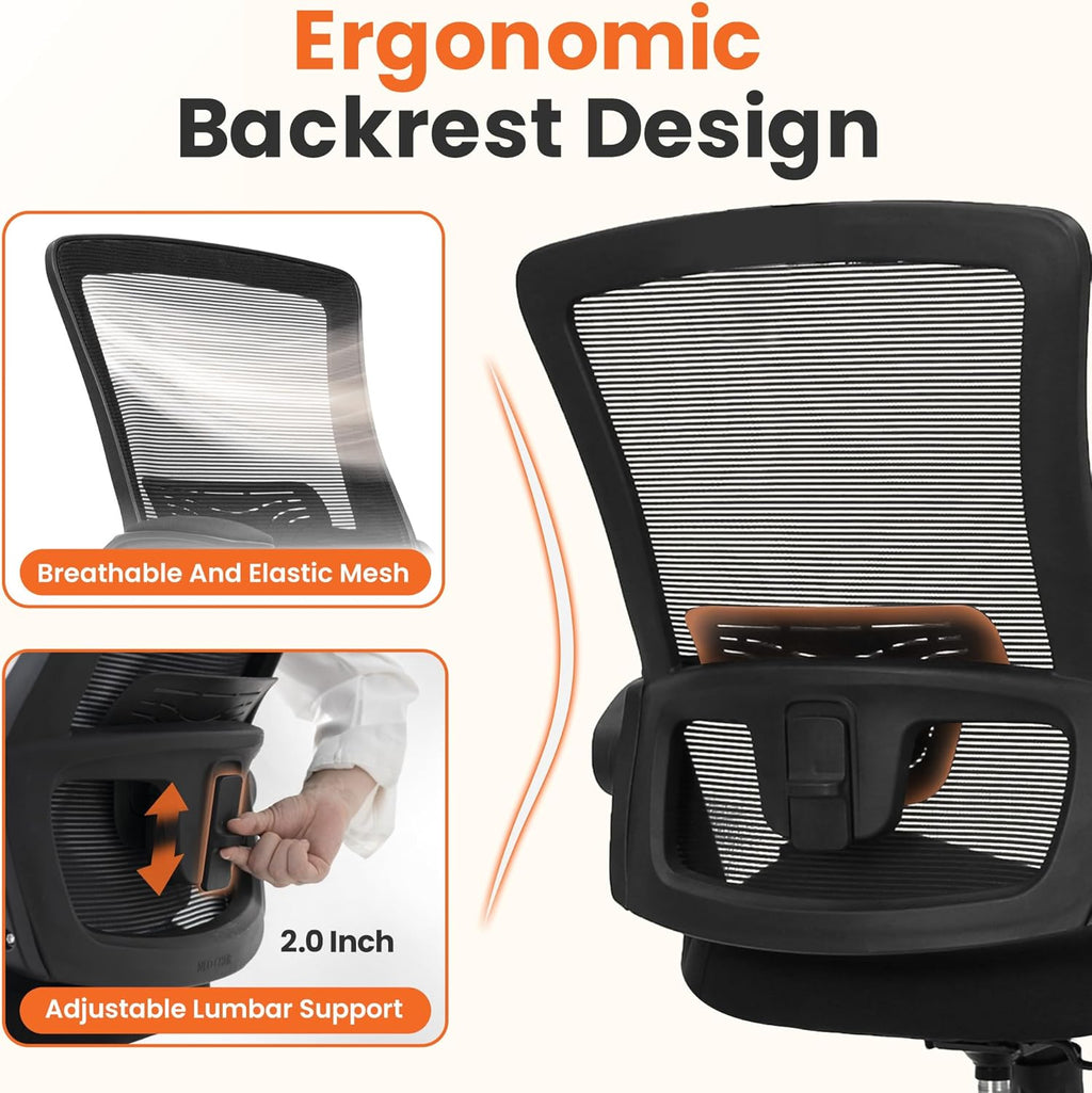 NEO CHAIR Office Desk Gaming Chair Computer High Back Mesh Seat with Rolling Wheels Ergonomic Adjustable Comfy Flip-up Armrests Lumbar Support Height for Home (Black)