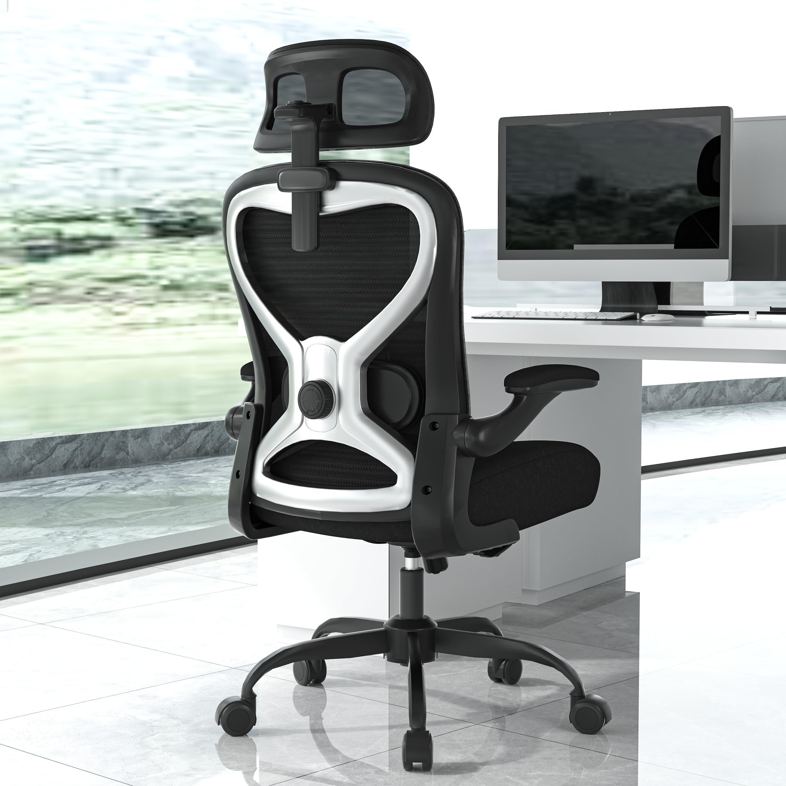 Ergonomic Office Chair for Back & Neck Pain Relief, Virgin Foam Seat, 2D Adjustable Lumbar & 3D Headrest, Tilt & Rock for Relaxation, Ideal for Long Sitting Comfort, Gray/Silver