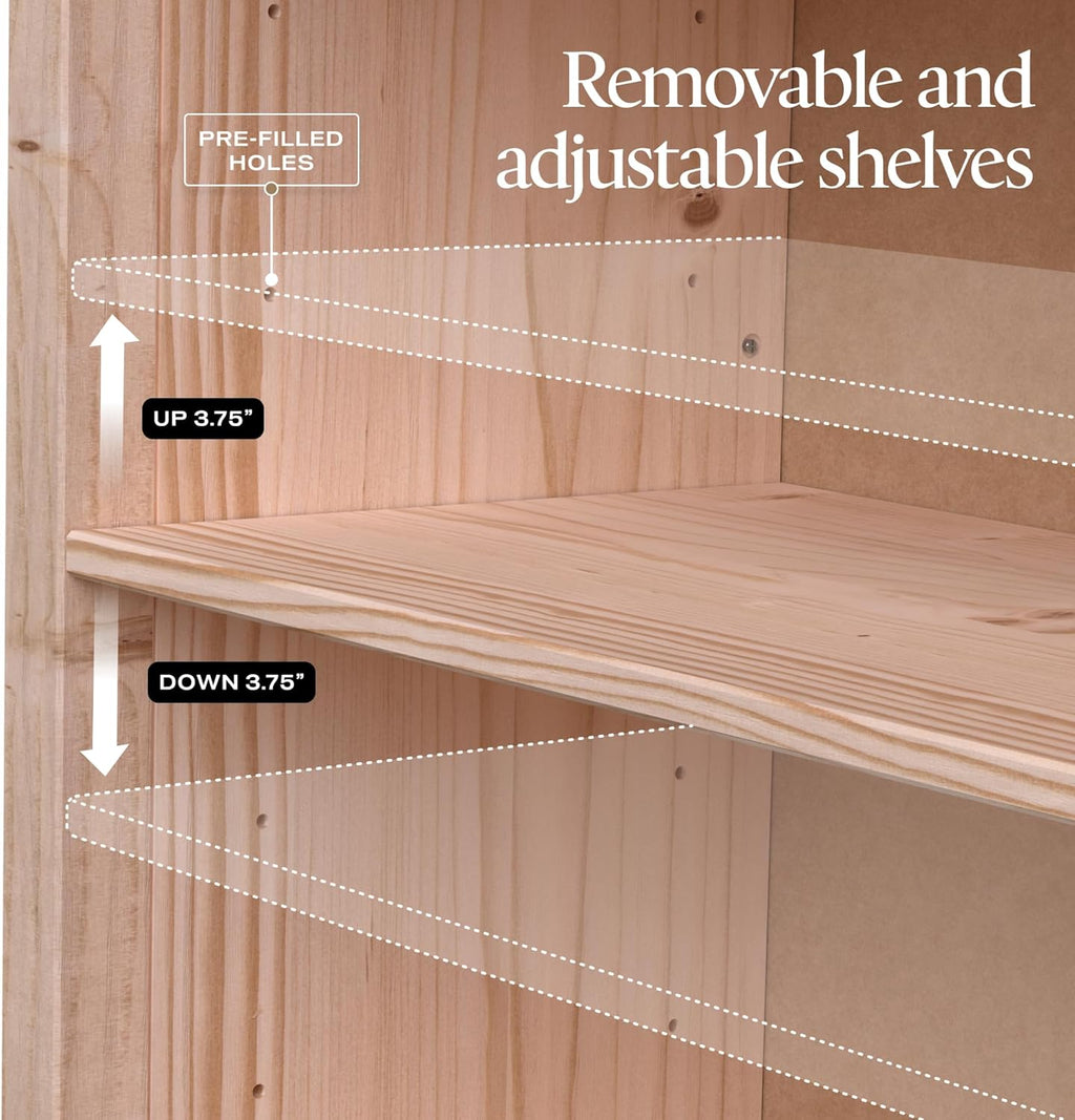From the Tree Furniture 63" Solid Pine Shaker Bookcase — Narrow 14" Depth with 4 Adjustable Shelves — Holds 50 lbs Per Shelf — Anti-Tip Anchor Included — Real Wood Bookshelf for Home, Office & Kids
