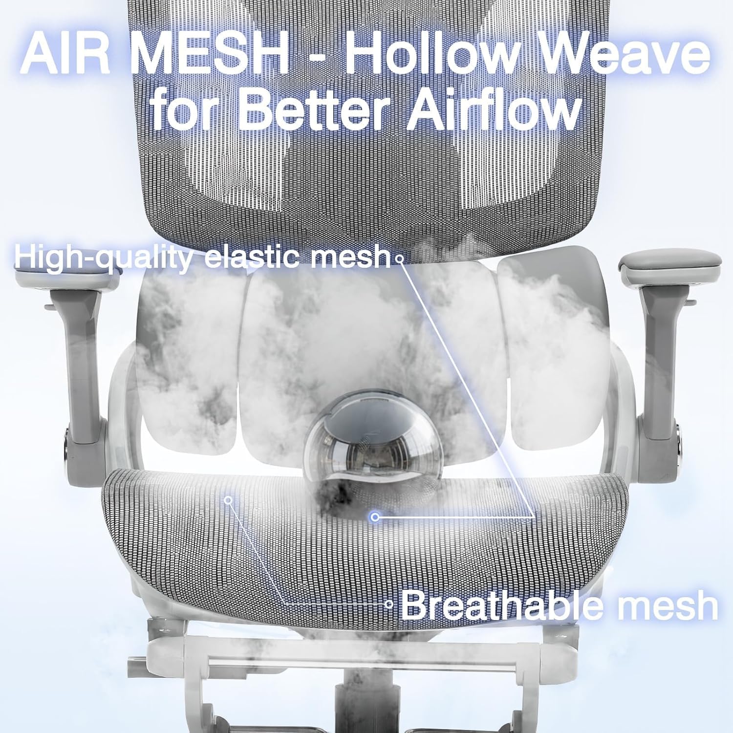 Ergonomic Mesh Office Chair with Footrest, High Back Desk Chair with 4D Armrests, 3-Zone Dynamic Lumbar Support, Ergonomic Office Chair with Wheels (Silver Gray)