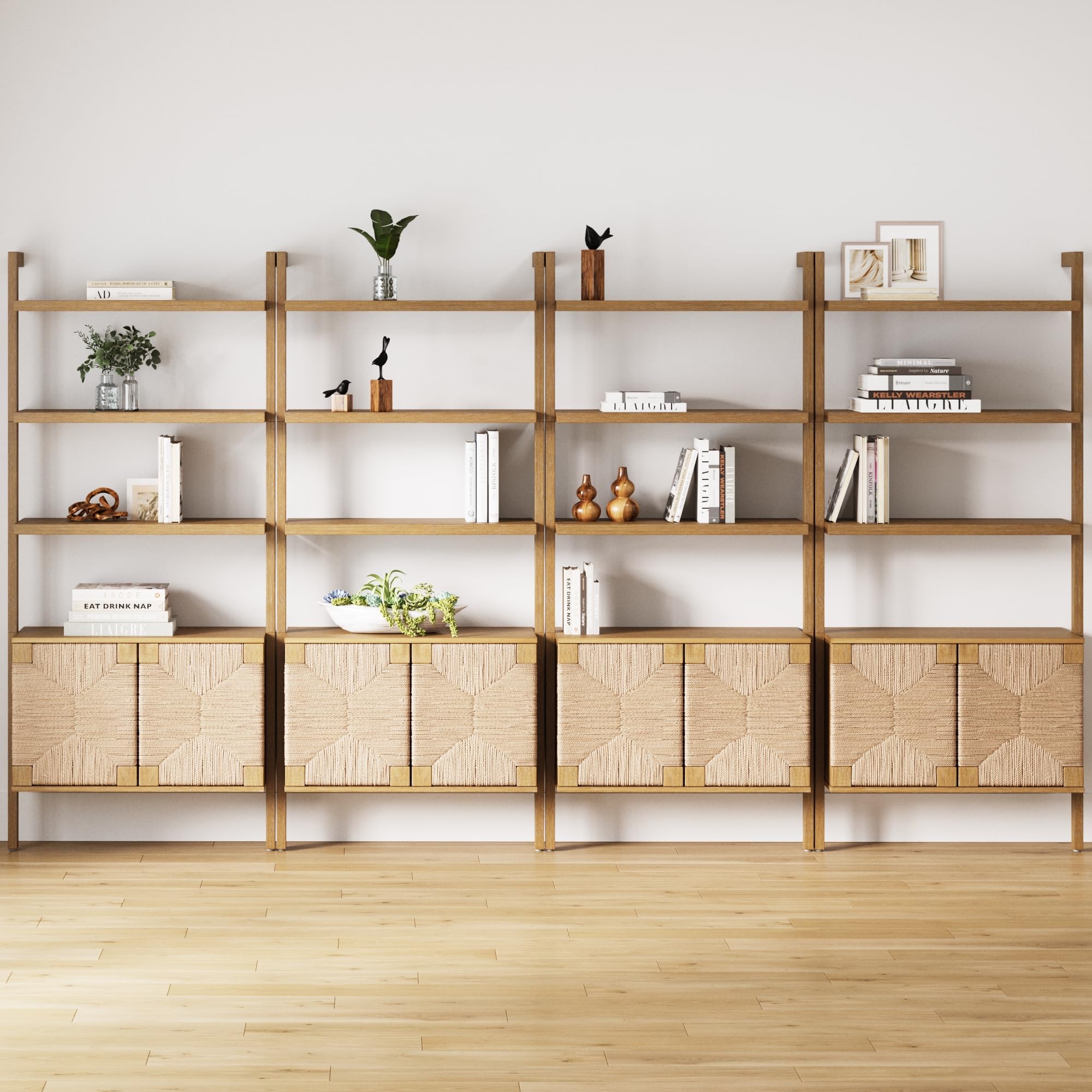 Nathan James Beacon Bohemian 5 Tier Bookshelf, Wall Mounted Bookcase, Solid Wood Bookshelf in Warm Pine