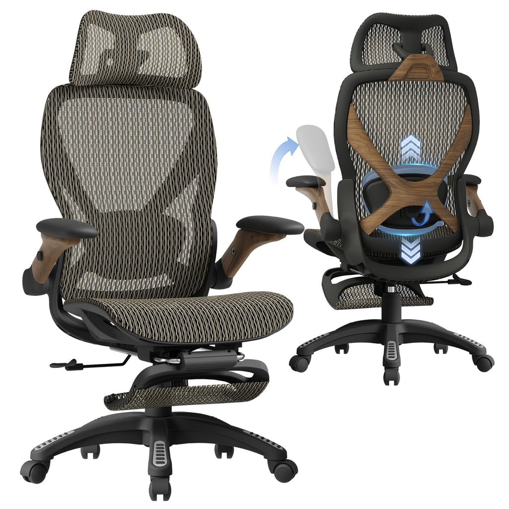 ELABEST X100 Ergonomic Mesh Office Chair with Footrest, Big and Tall Hone Desk Chair with 5D Flip-Up Arms, Adjustable 3D Lumbar Support,Gaming & Executive Computer Chairs