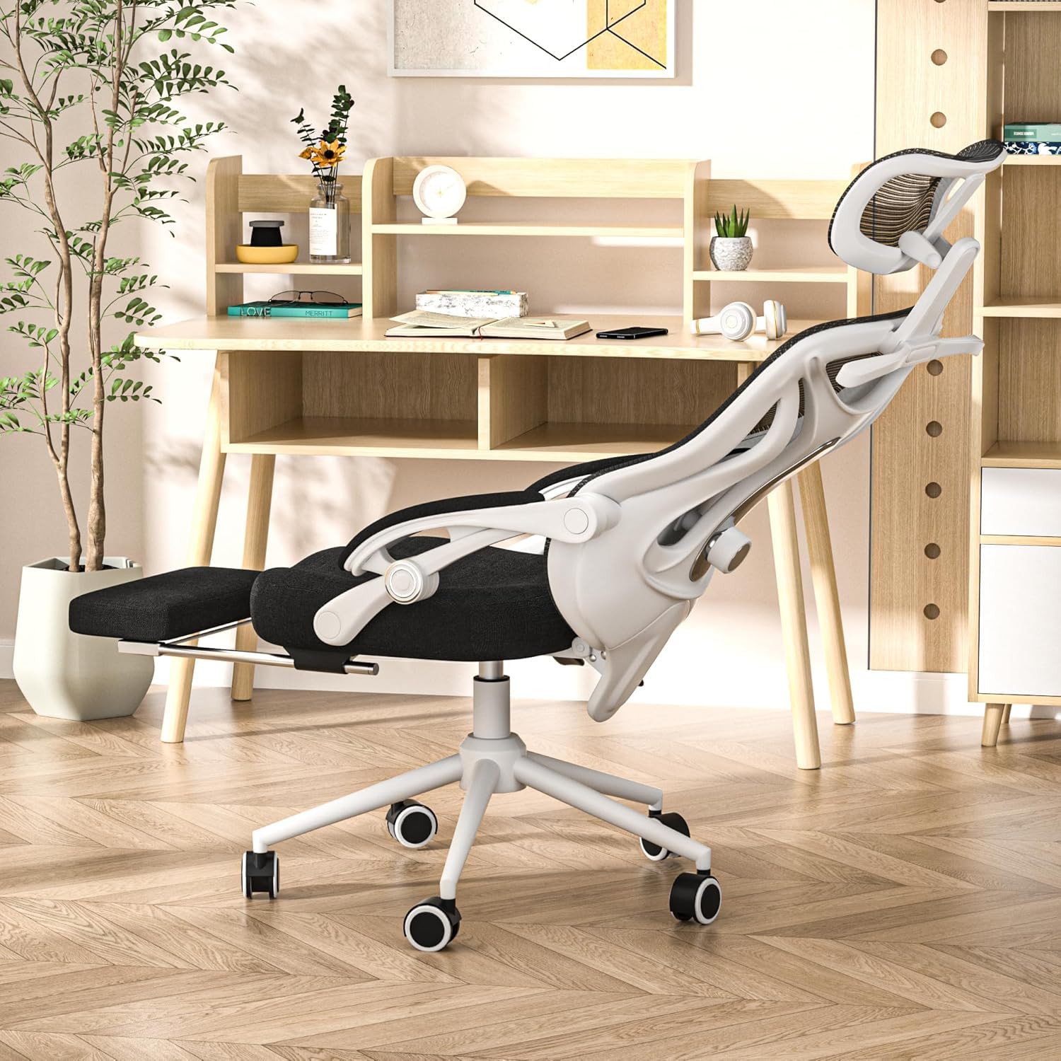 Ergonomic Office Chair with Footrest - Adjustable Lumbar Support & Headrest, 90-160° Reclining Mesh Back Computer Chair - Home Office/Gaming, 350lbs Capacity