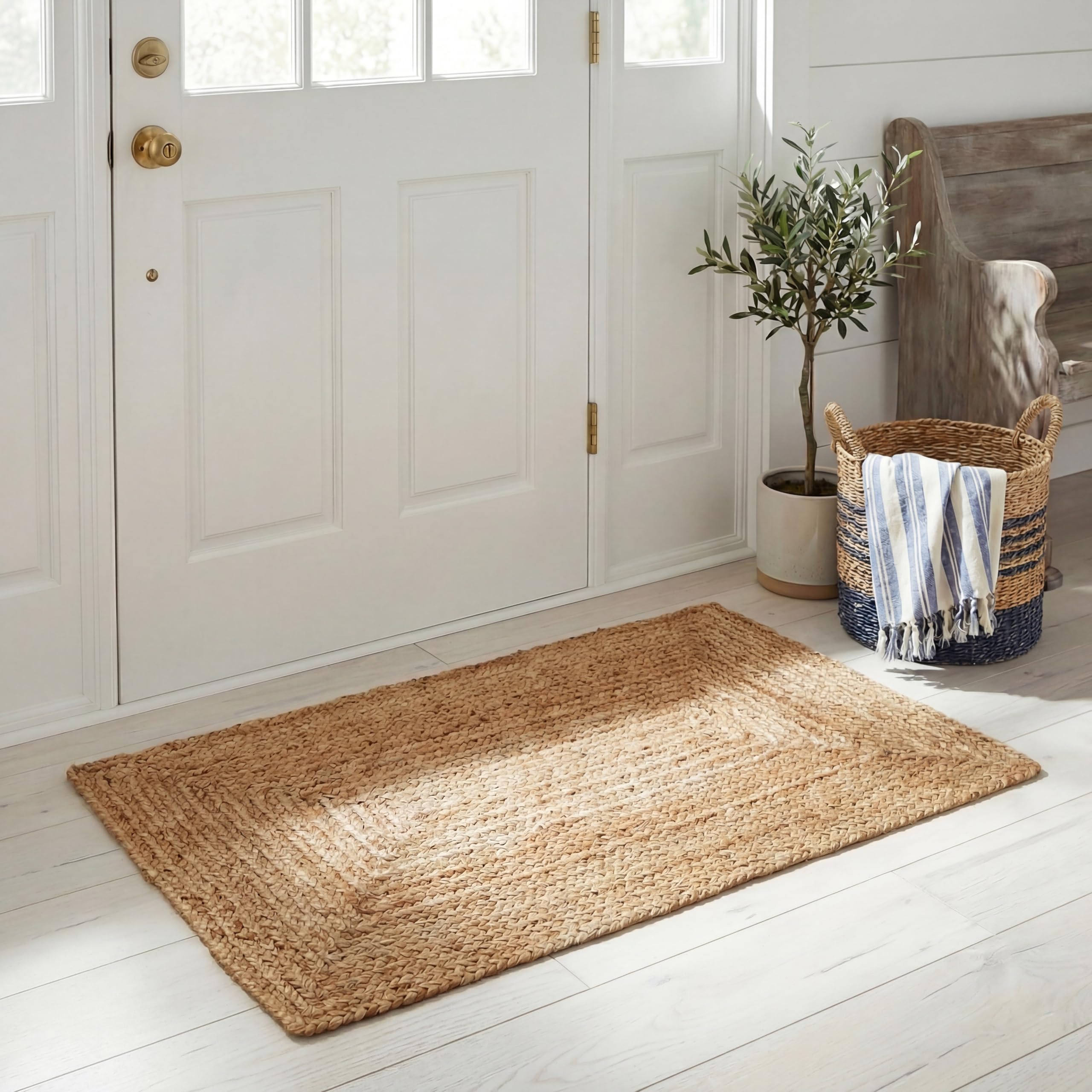 SAFAVIEH Area Rug 6x9 - Cape Cod Collection - Natural Brown, Handmade Braided Flat Weave Jute (CAP252A)