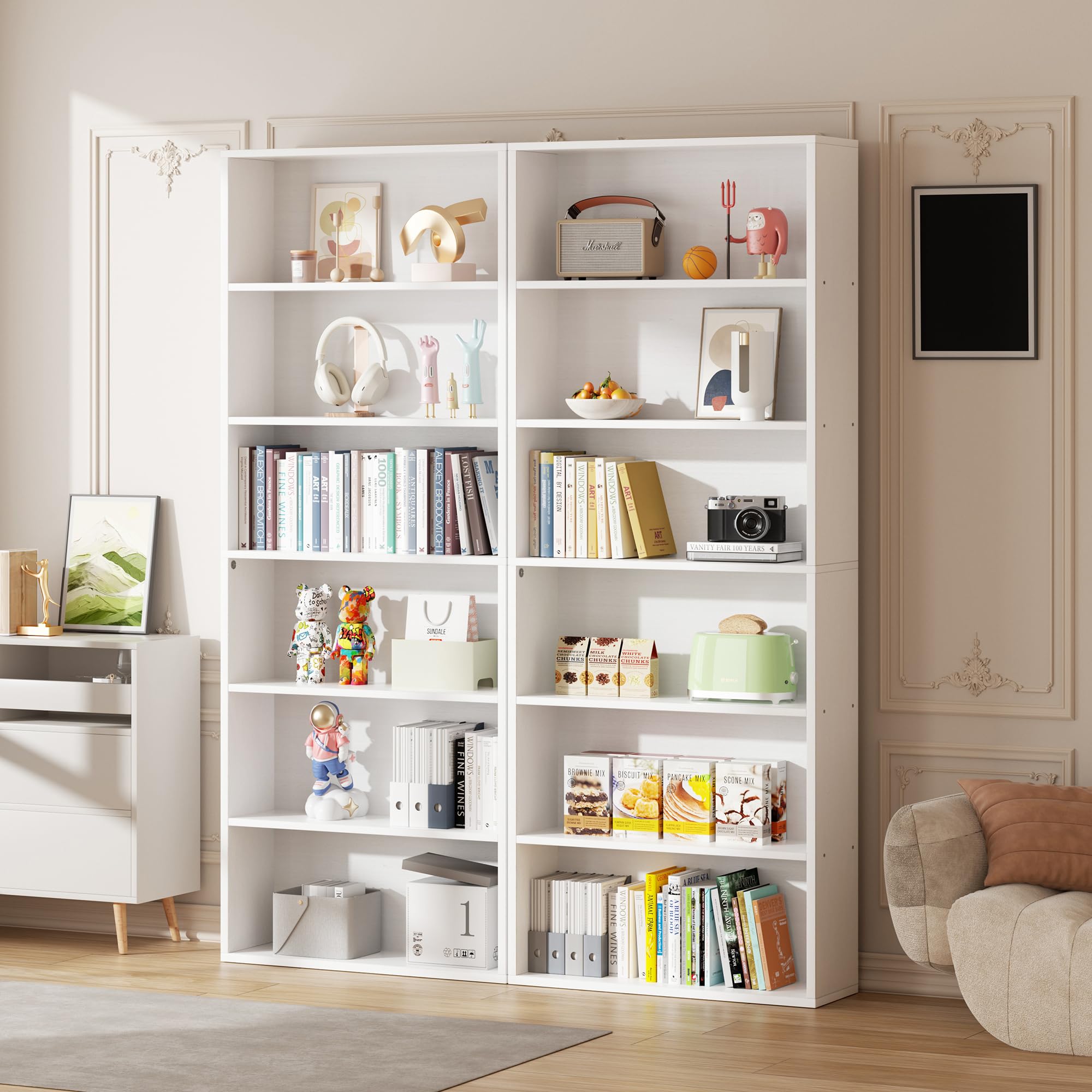 Vongrasig 6-Tier Open Bookcase and Bookshelf, Floor Standing Wood Display Storage Shelves 71 Inch Tall Bookcase Home Decor Furniture for Home Office, Living Room, Bed Room, Rustic Brown