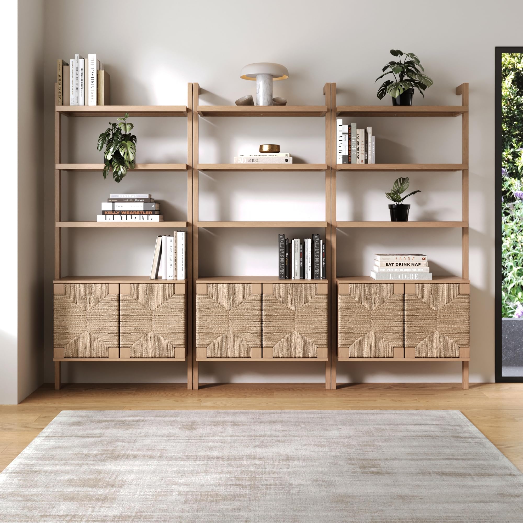 Nathan James Beacon Bohemian 5 Tier Bookshelf, Wall Mounted Bookcase, Solid Wood Bookshelf in Warm Pine