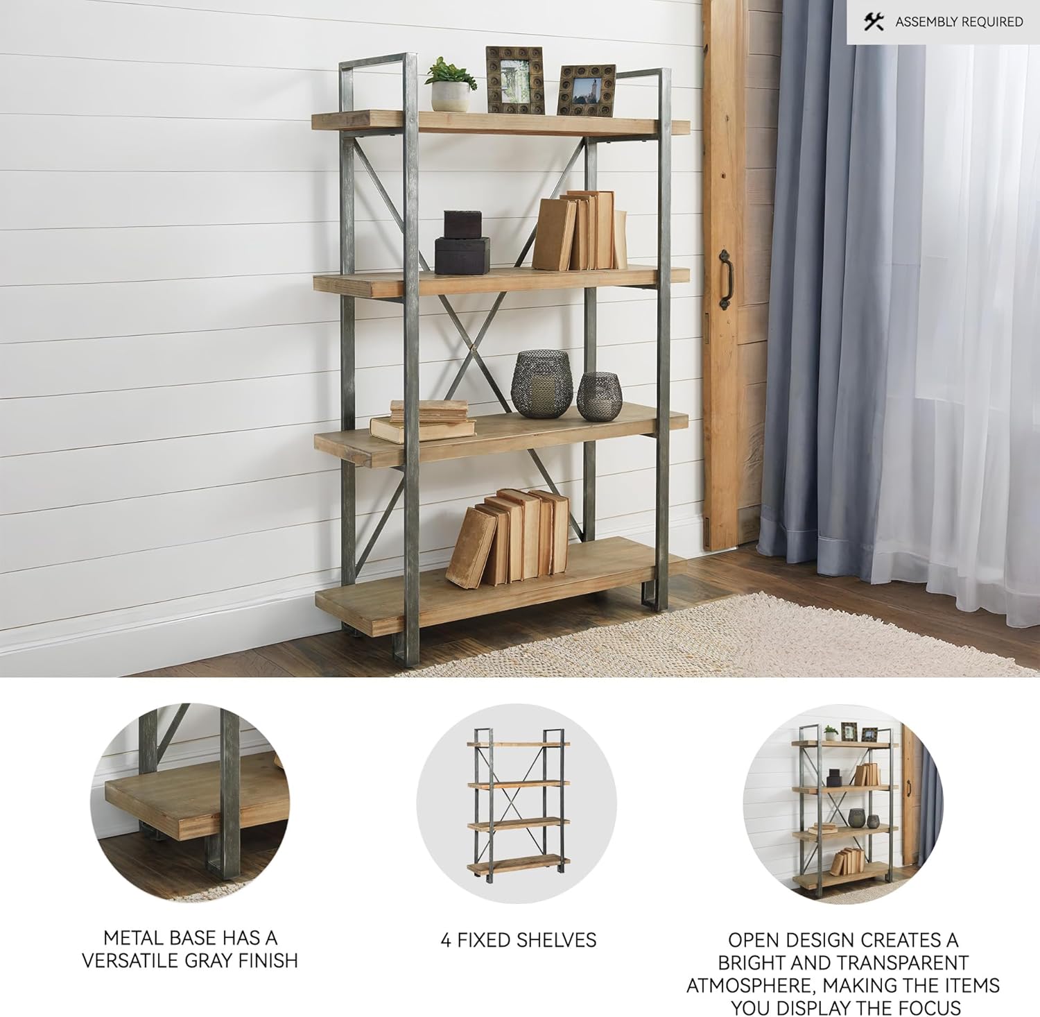 Signature Design by Ashley Forestmin Vintage 4 Tier Wood Bookcase, Light Brown