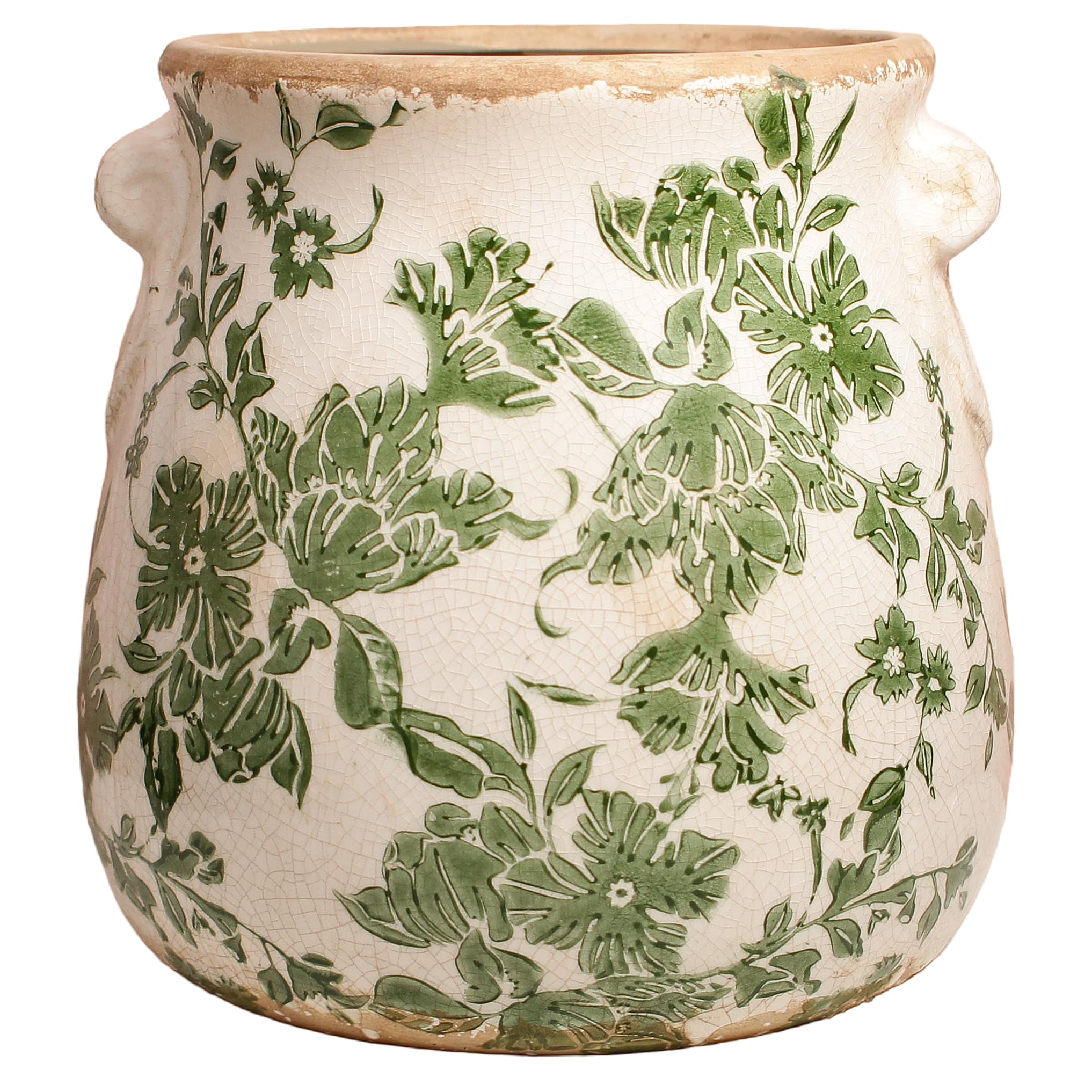 Rustic Farmhouse Ceramic Flower Pots, Vintage Antique Planters & Vase with Drainage Hole for Indoor/Outdoor, Handmade Crackle Glaze Terracotta Pottery Decor for Home Kitchen Office, Gardening Gifts