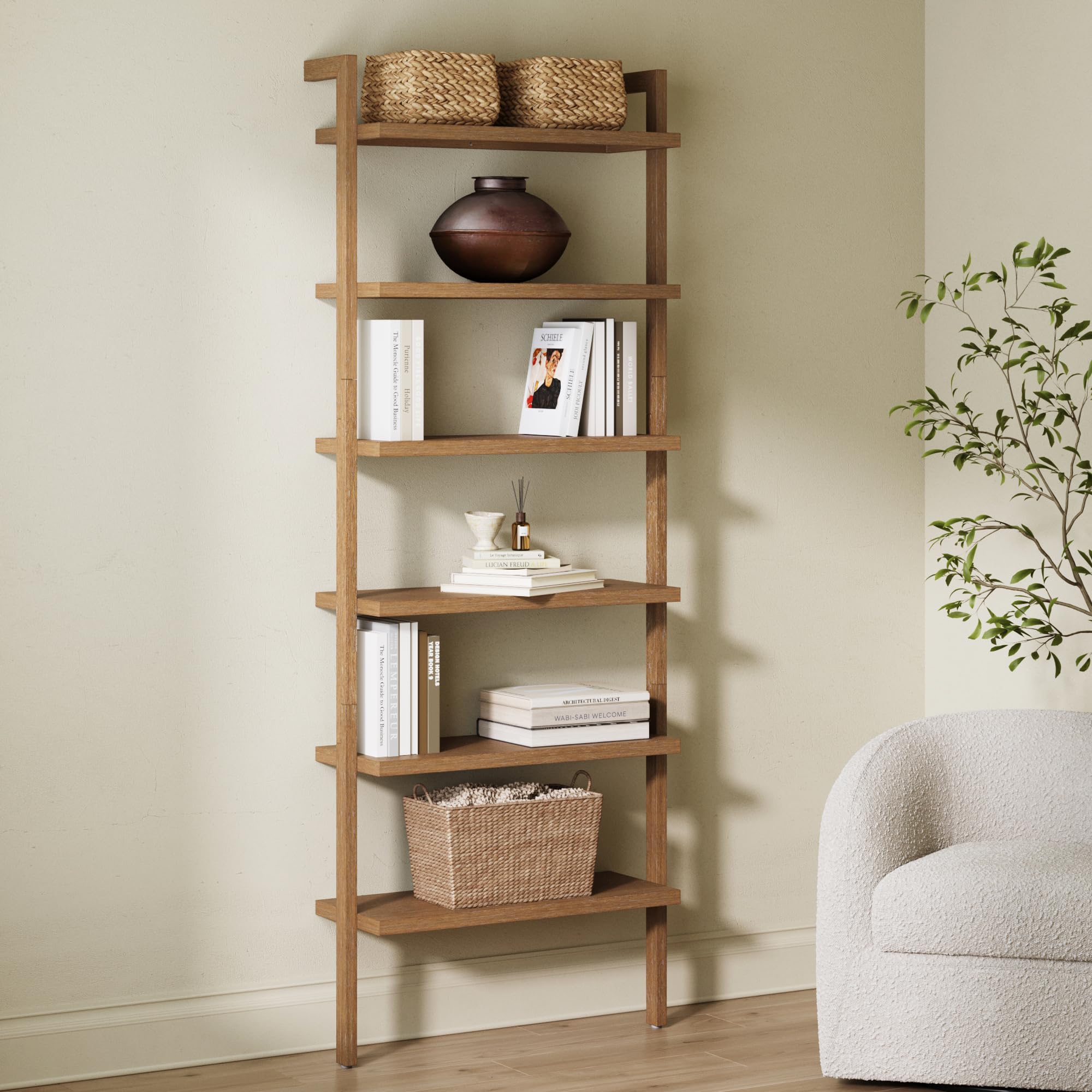 Nathan James Beacon Bohemian 5 Tier Bookshelf, Wall Mounted Bookcase, Solid Wood Bookshelf in Warm Pine