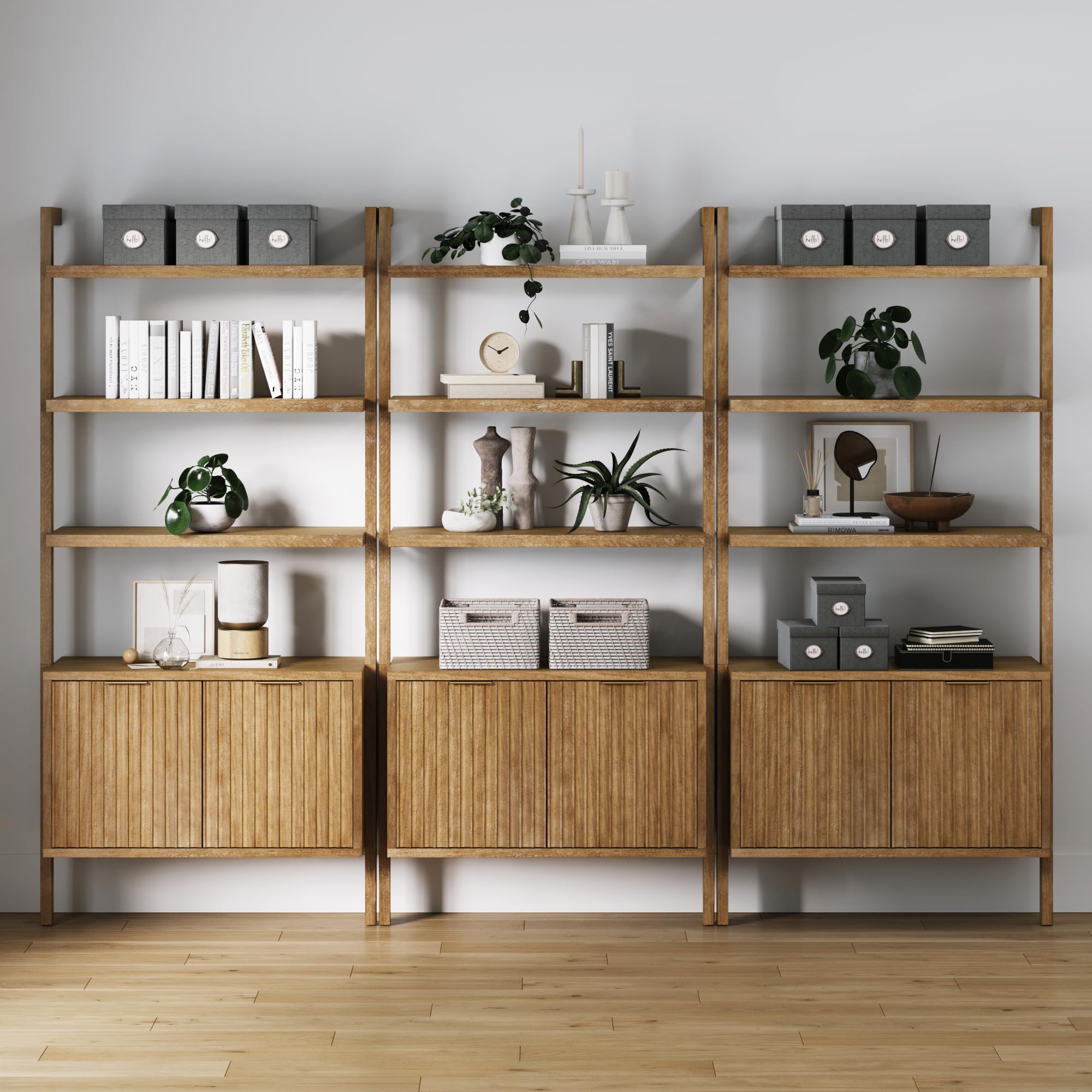 Nathan James Beacon Bohemian 5 Tier Bookshelf, Wall Mounted Bookcase, Solid Wood Bookshelf in Warm Pine