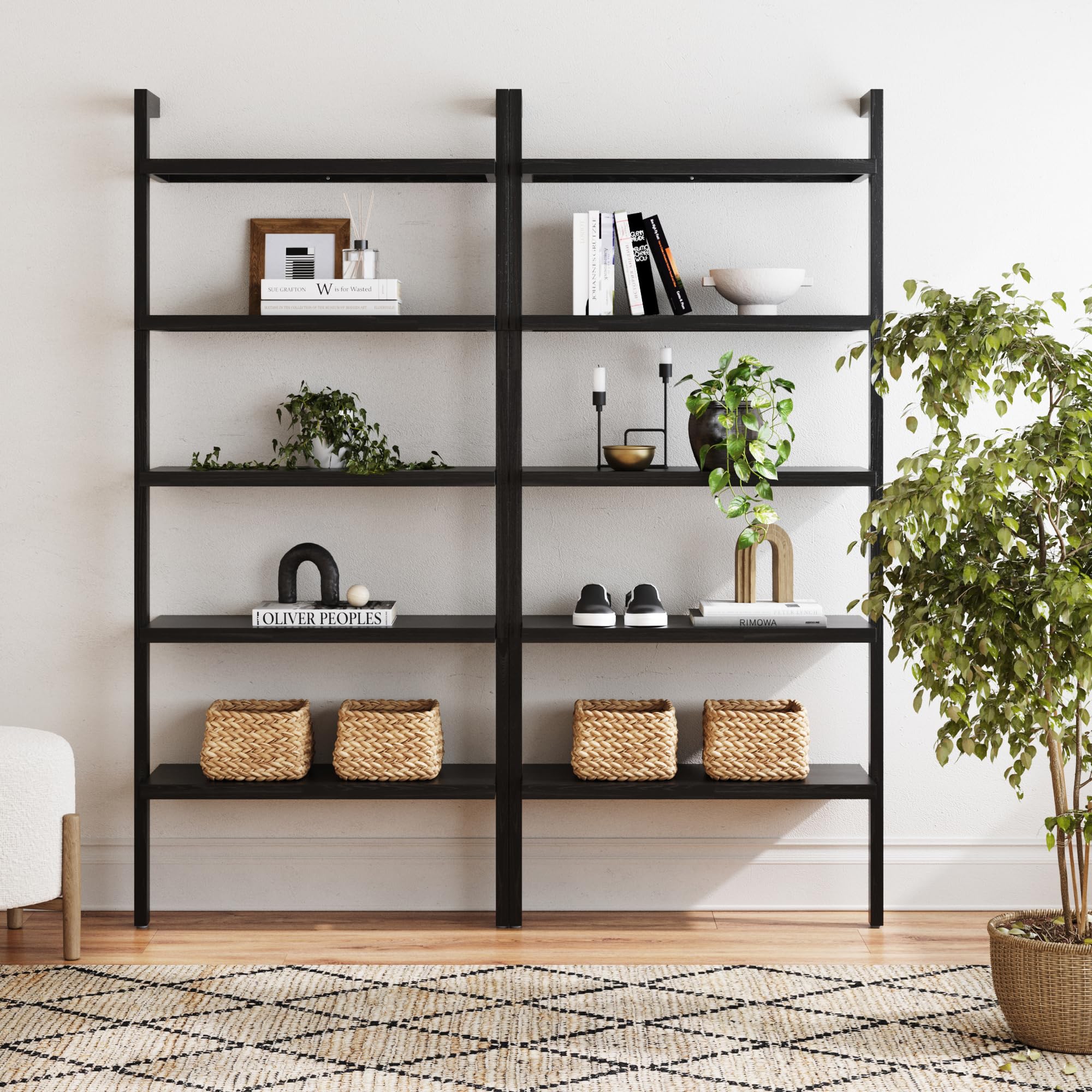 Nathan James Beacon Bohemian 5 Tier Bookshelf, Wall Mounted Bookcase, Solid Wood Bookshelf in Warm Pine