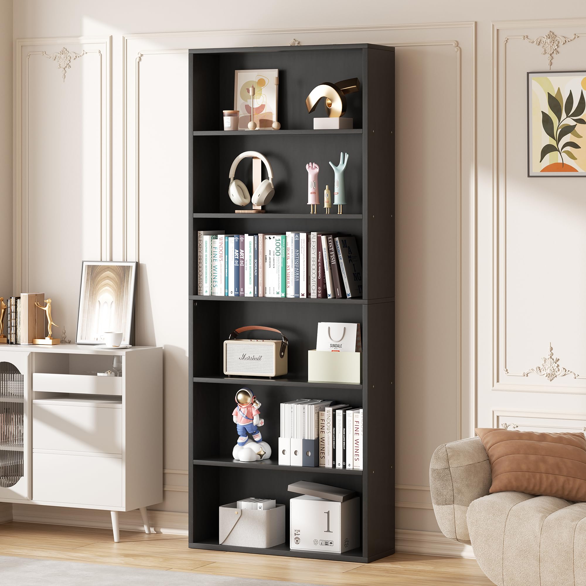 Vongrasig 6-Tier Open Bookcase and Bookshelf, Floor Standing Wood Display Storage Shelves 71 Inch Tall Bookcase Home Decor Furniture for Home Office, Living Room, Bed Room, Rustic Brown