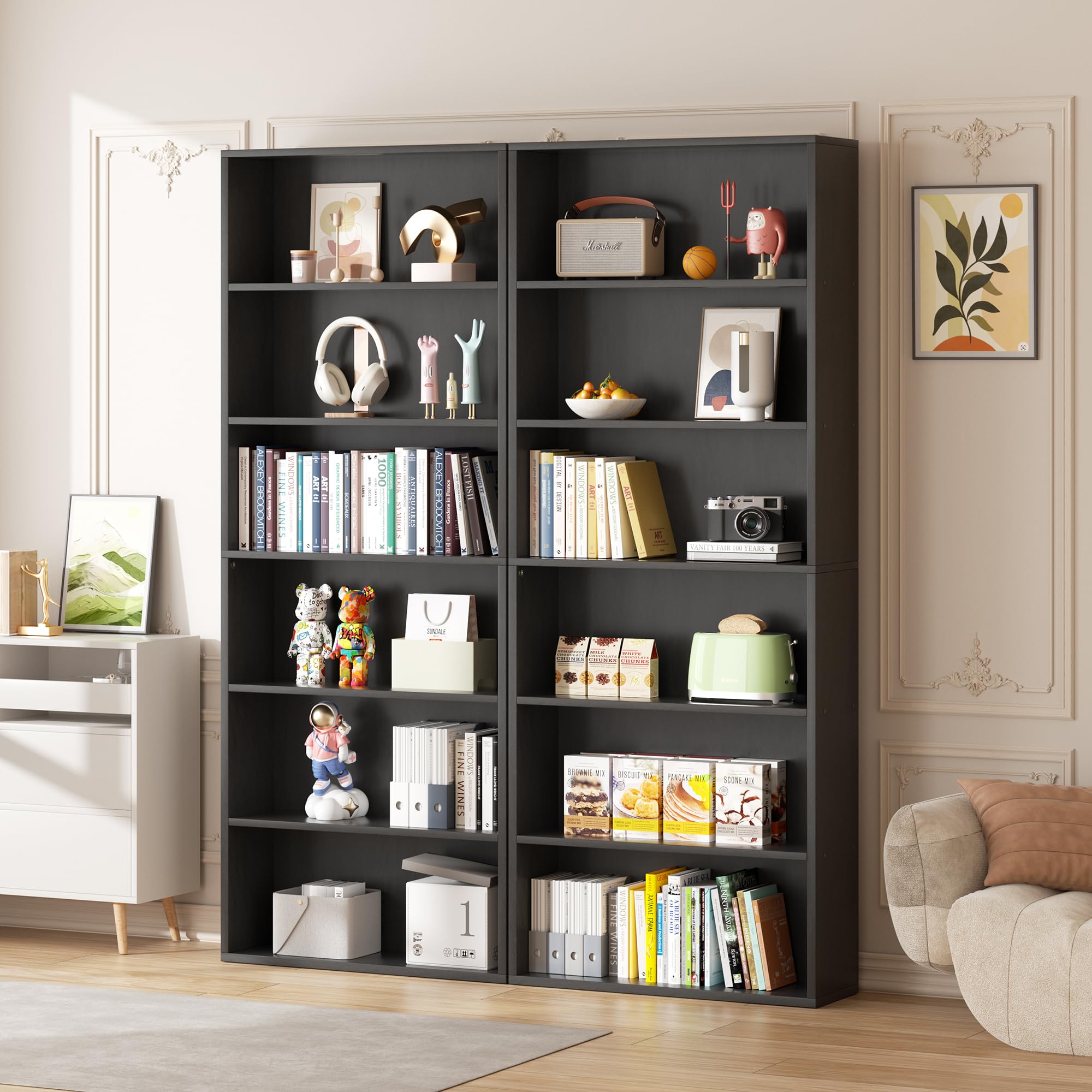 Vongrasig 6-Tier Open Bookcase and Bookshelf, Floor Standing Wood Display Storage Shelves 71 Inch Tall Bookcase Home Decor Furniture for Home Office, Living Room, Bed Room, Rustic Brown