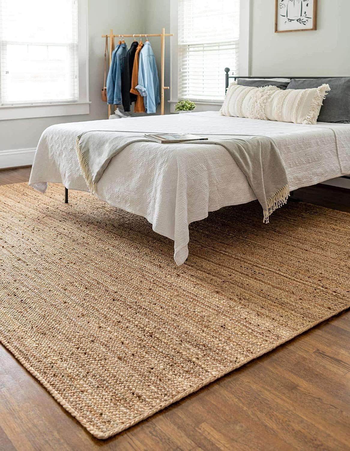 FRELISH DECOR Handwoven Jute Area Rug - 2x3 feet - Natural Yarn - Rustic Vintage Beige Braided Reversible Rug - Eco Friendly Rugs for Bedroom - Kitchen - Living Room - Farmhouse (2'x3')