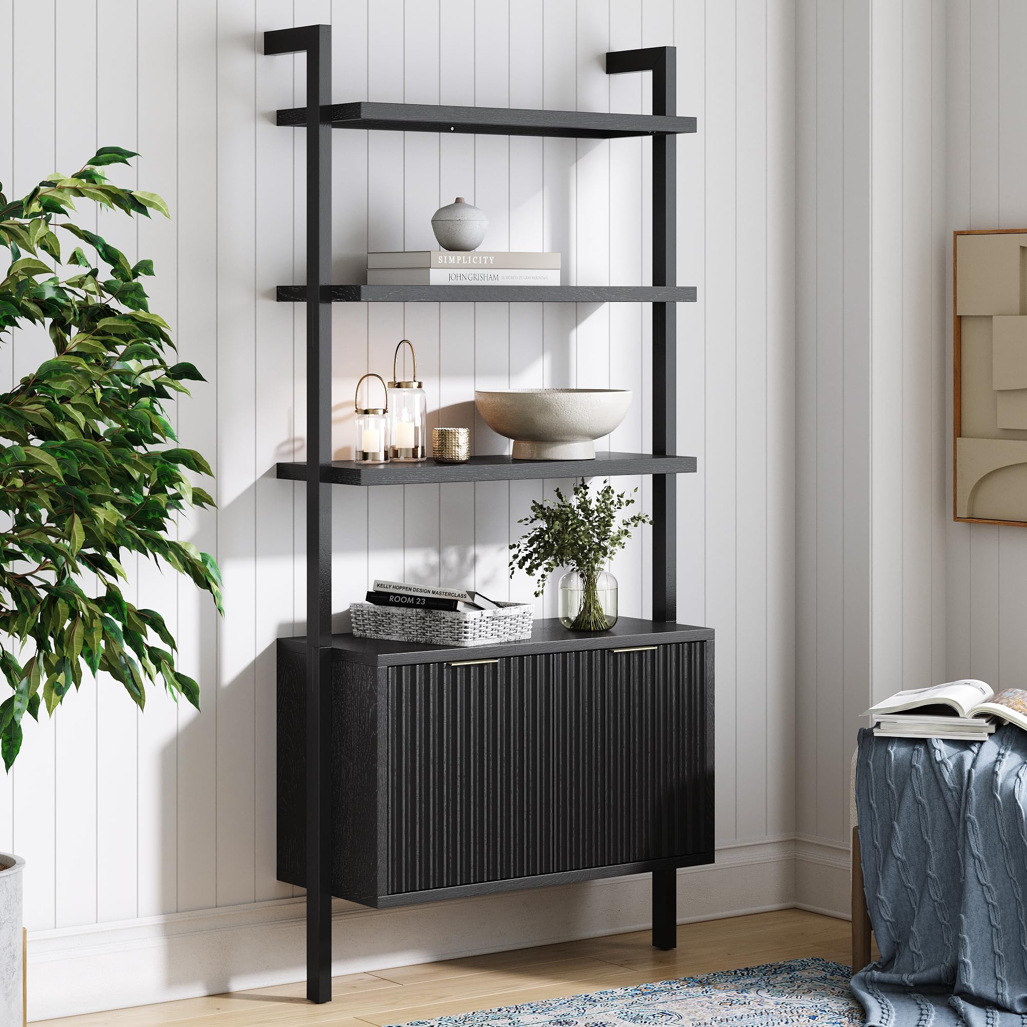 Nathan James Beacon Bohemian 5 Tier Bookshelf, Wall Mounted Bookcase, Solid Wood Bookshelf in Warm Pine