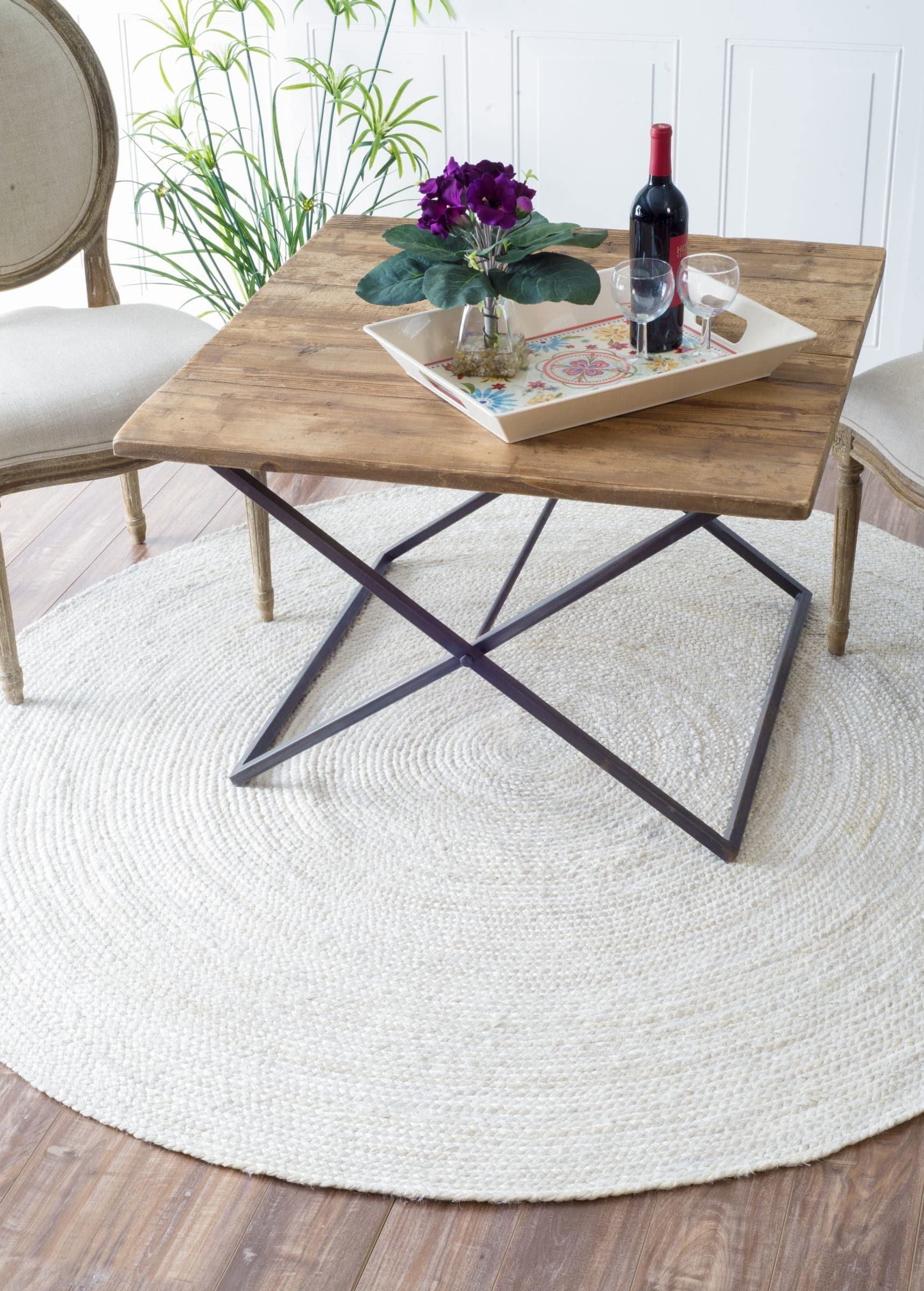 FRELISH DECOR Handwoven Jute Area Rug - 2x3 feet - Natural Yarn - Rustic Vintage Beige Braided Reversible Rug - Eco Friendly Rugs for Bedroom - Kitchen - Living Room - Farmhouse (2'x3')