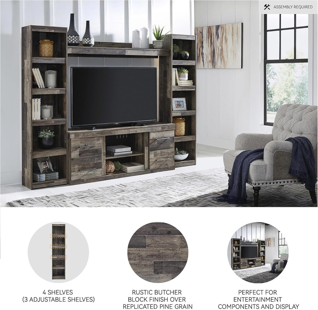 Signature Design by Ashley Derekson Rustic Pine Grain Finished Pier with 3 Adjustable Shelves, Multi Dark Gray