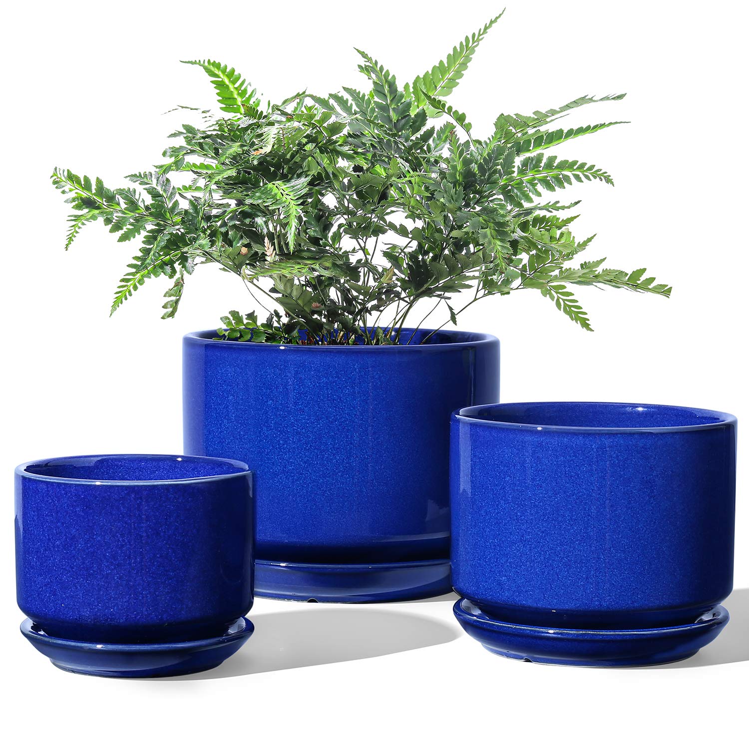 LE TAUCI Ceramic Plant Pots, 4.3+5.3+6.8 inch, Set of 3, Planters with Drainage Hole and Saucer, Indoor Flower Pot with Hole Mesh Pad, Gifts for Mom, Reactive Glaze Beige