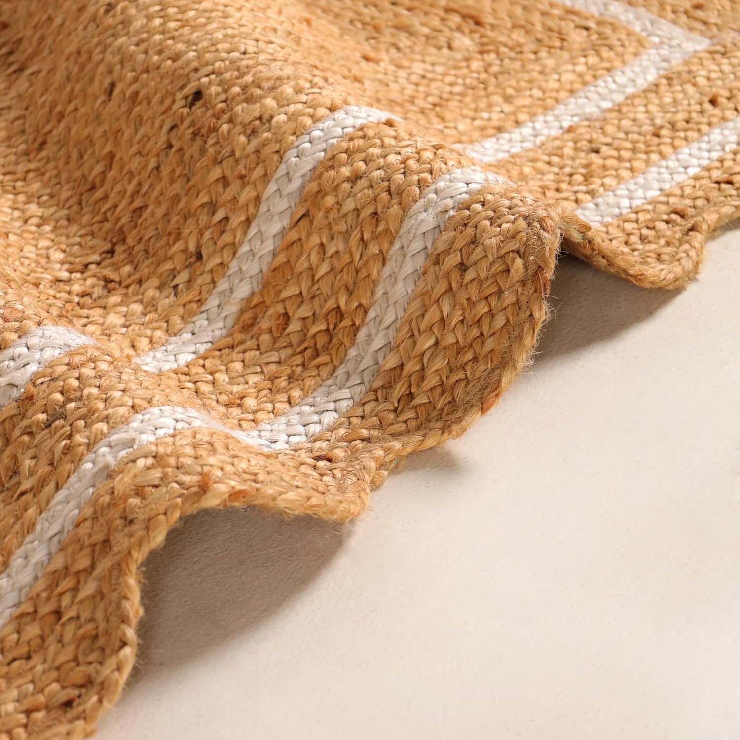Natural Wave Jute Area Rug – Large Handcrafted Braided Floor Rug for Home Décor, 6x9 Feet