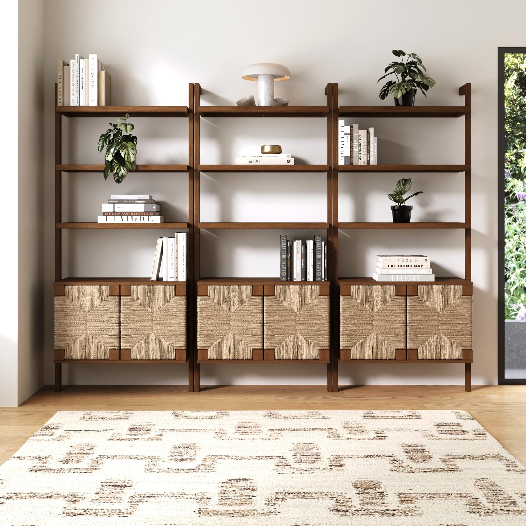 Nathan James Beacon Bohemian 5 Tier Bookshelf, Wall Mounted Bookcase, Solid Wood Bookshelf in Warm Pine