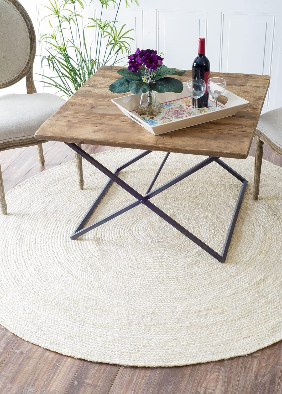 FRELISH DECOR Handwoven Jute Area Rug - 2x3 feet - Natural Yarn - Rustic Vintage Beige Braided Reversible Rug - Eco Friendly Rugs for Bedroom - Kitchen - Living Room - Farmhouse (2'x3')
