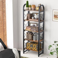 Rustic Pine 5-Tier Bookshelf, 66.1"H x 23.6"W x 13.4"D Industrial Standing Open Etagere Bookcase with Adjustable Feet, Heavy Duty Storage Shelf for Living Room, Bedroom, Office (Vintage Brown)