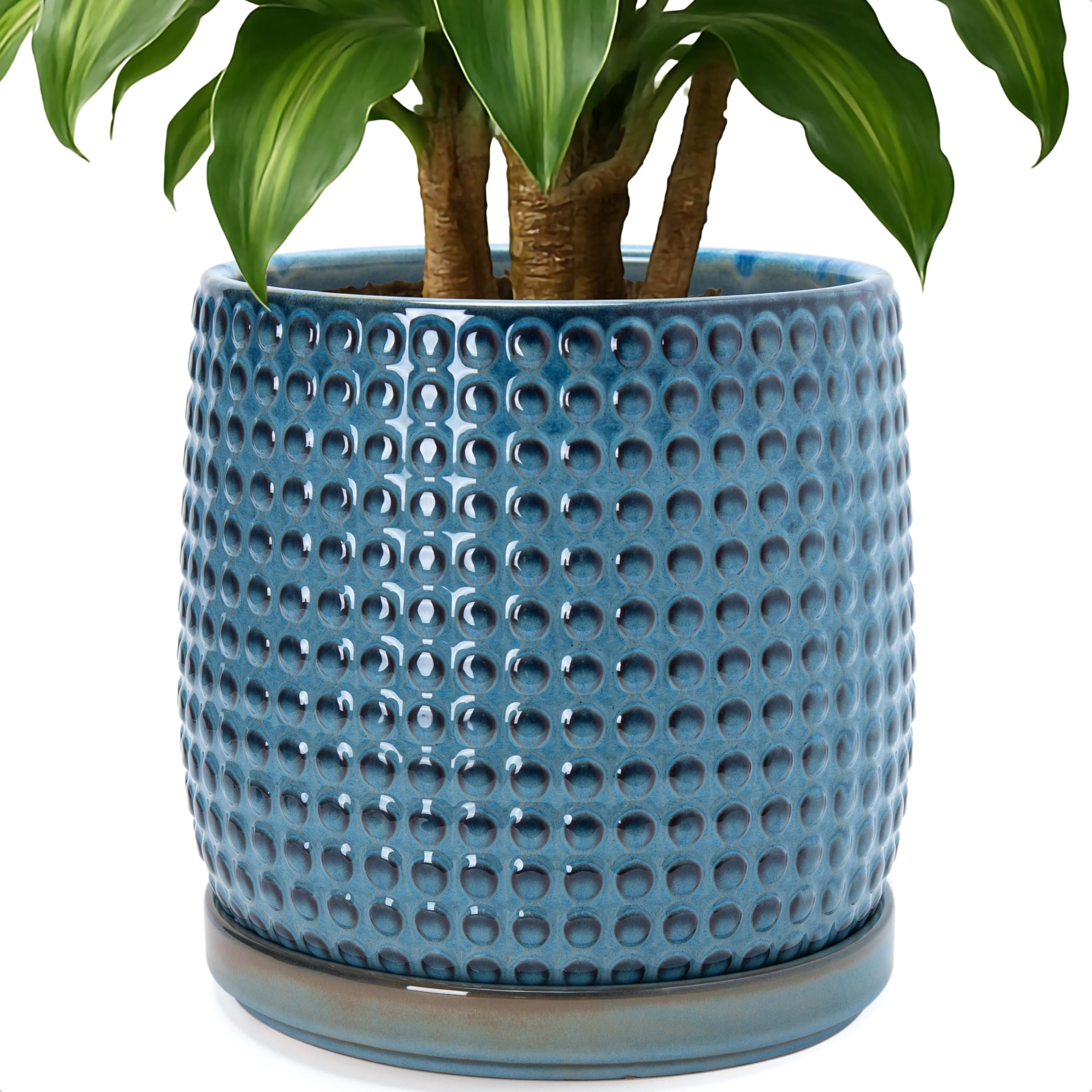 D'vine Dev 4 Inch Ceramic Beaded Stoneware Planter Pot - Flower Pot with Drainage Holes and Saucers for Indoor Succulent Plants or Flowers, Smoked White, 27-C-Z-1