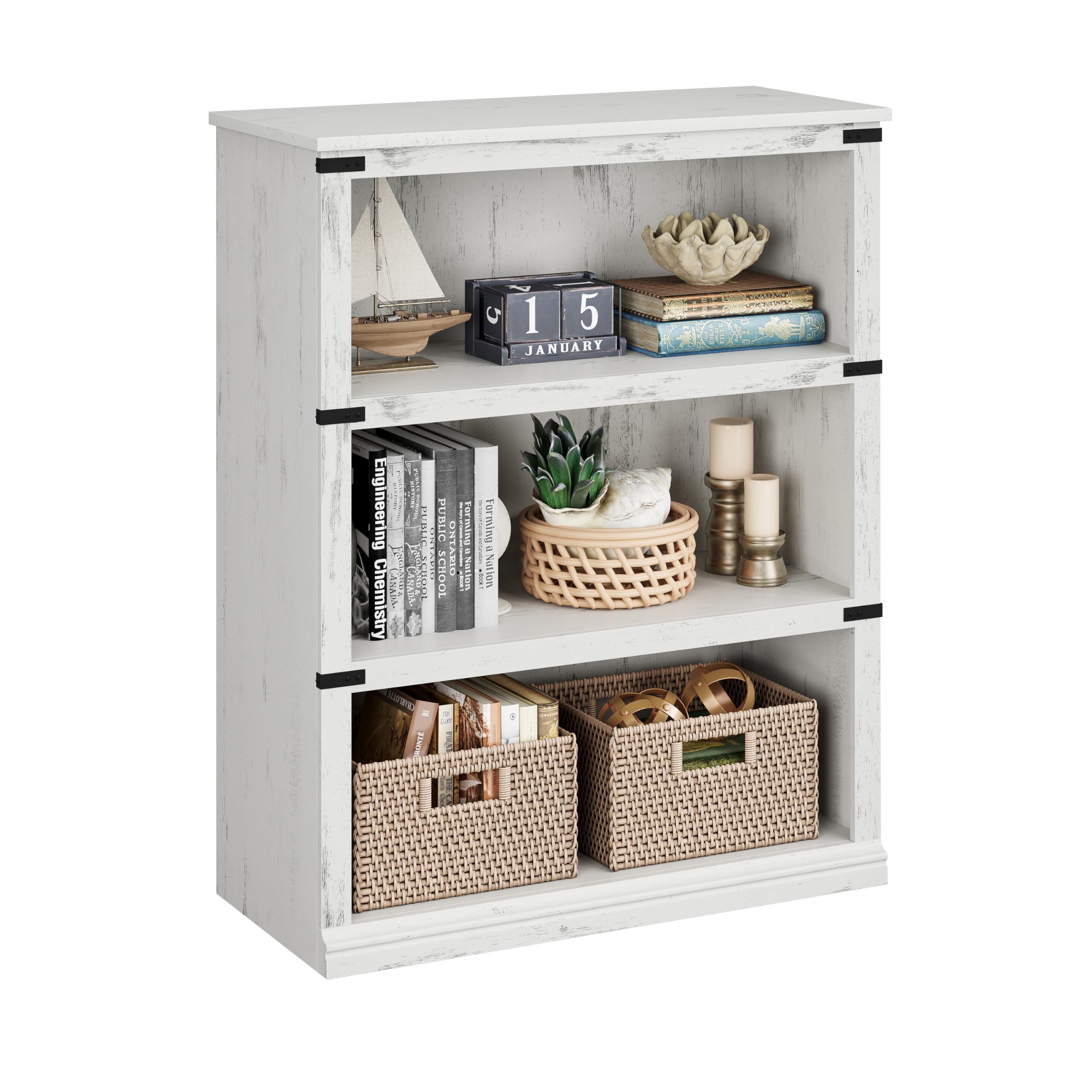 IDEALHOUSE 5 Tier Bookcase, Farmhouse Book Shelf with Storage Open Display Bookshelves, 67.4" Tall Book Case Wooden 5 Shelf Bookcase Home Decor Furniture for Home Office, Living Room- Reddish Brown
