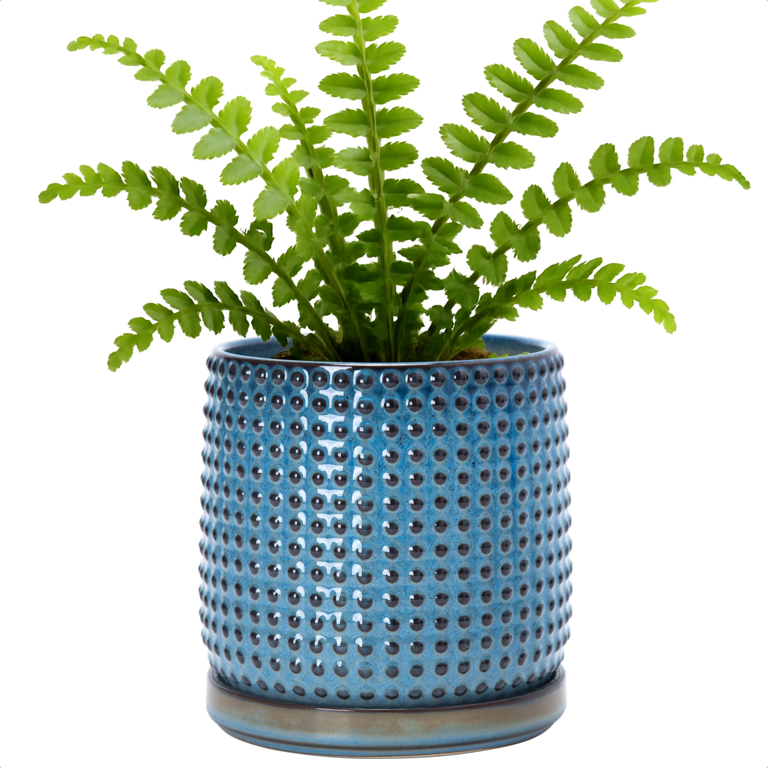 D'vine Dev 4 Inch Ceramic Beaded Stoneware Planter Pot - Flower Pot with Drainage Holes and Saucers for Indoor Succulent Plants or Flowers, Smoked White, 27-C-Z-1