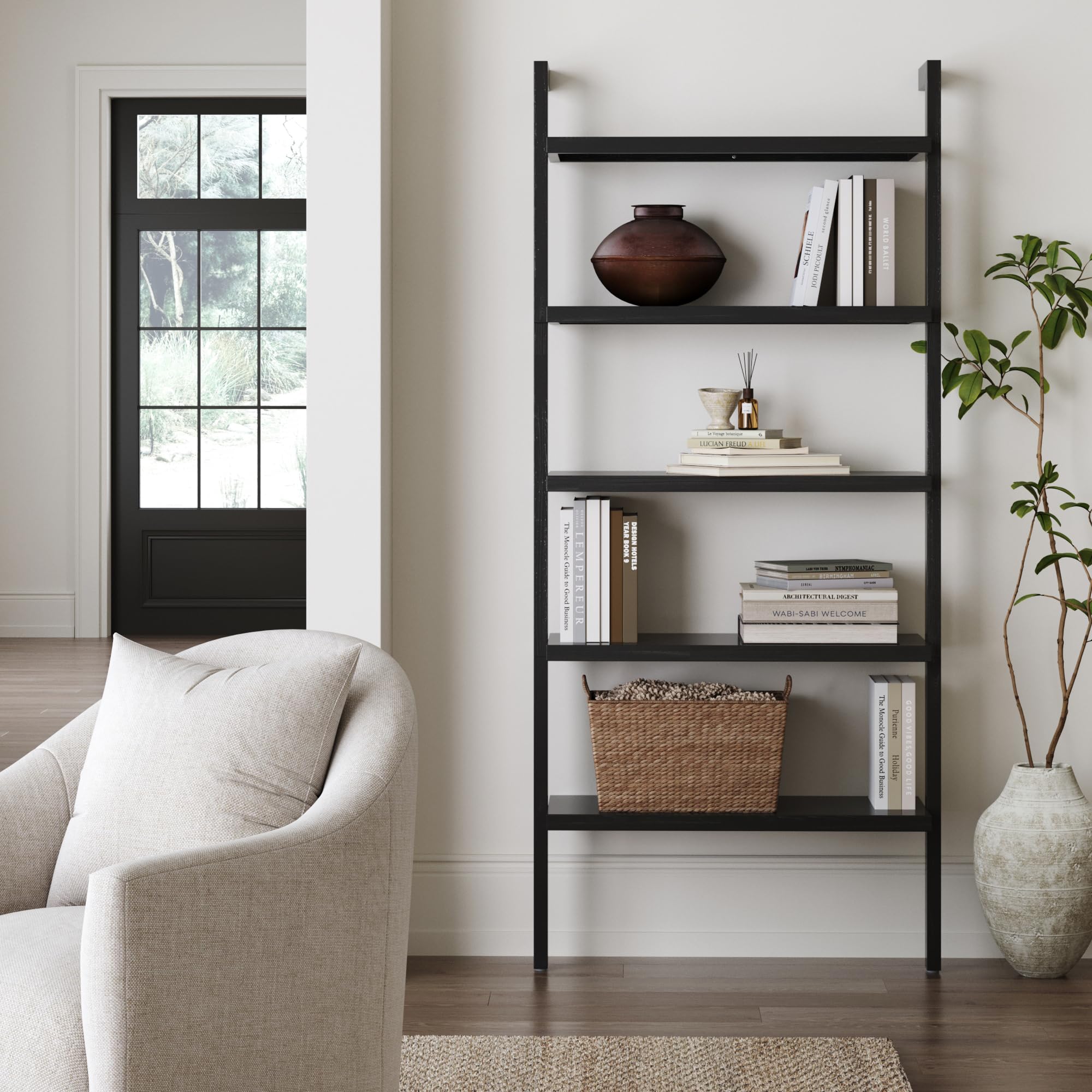 Nathan James Beacon Bohemian 5 Tier Bookshelf, Wall Mounted Bookcase, Solid Wood Bookshelf in Warm Pine