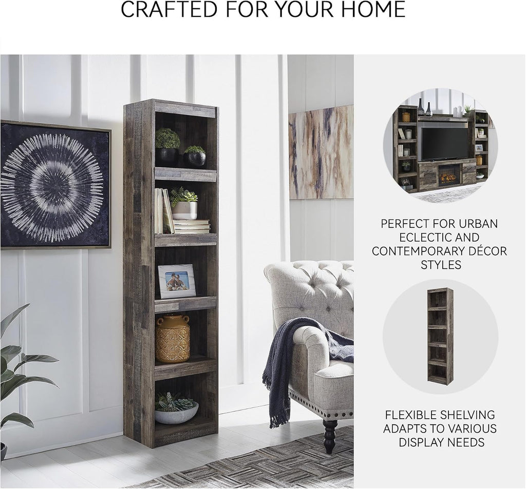 Signature Design by Ashley Derekson Rustic Pine Grain Finished Pier with 3 Adjustable Shelves, Multi Dark Gray