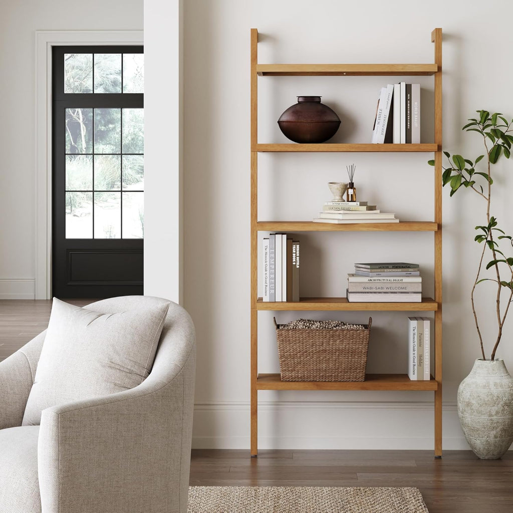 Nathan James Beacon Bohemian 5 Tier Bookshelf, Wall Mounted Bookcase, Solid Wood Bookshelf in Warm Pine