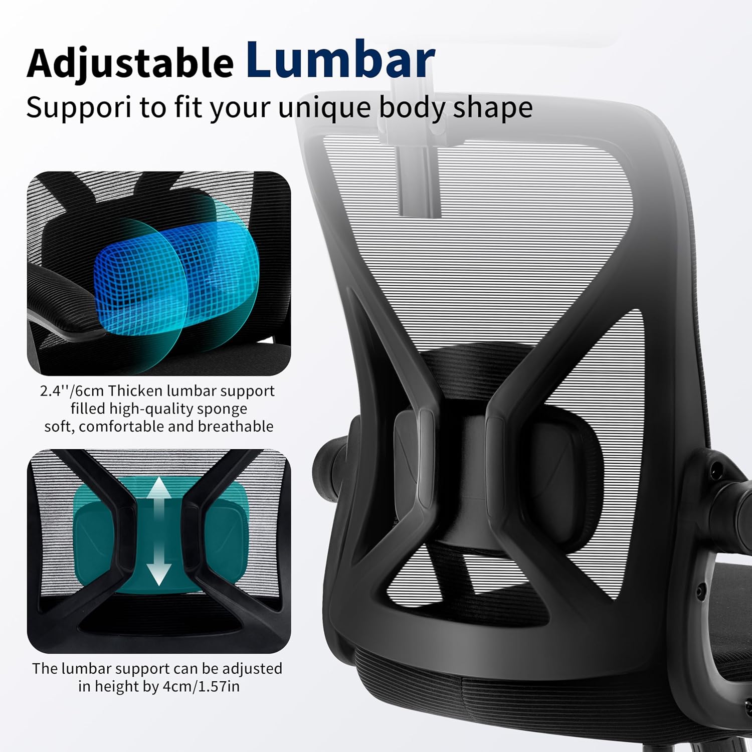 Office Chair,Ergonomic Desk Chair with Adjustable Lumbar Support,400 Lbs Mesh Computer Chair High Back with Headrest for Home Office (Black)