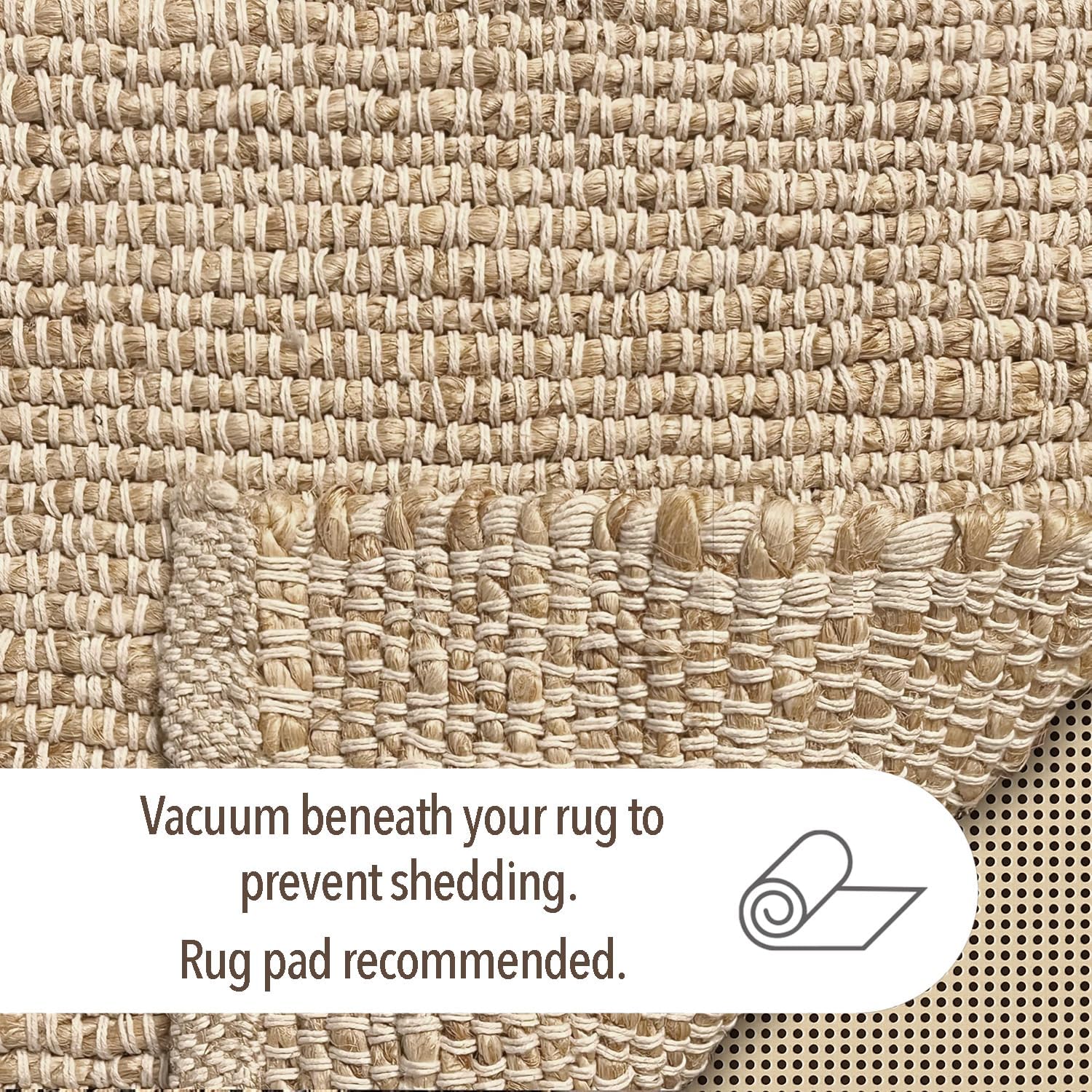 Chardin home 5x7 Jute Cotton Hand Woven Area Rug, Natural Jute Braided Boho Farmhouse Rug, Rustic Vintage Reversible Natural Fiber Rug for Living Room, Bedroom, Dining Room, Office, or Entryway.