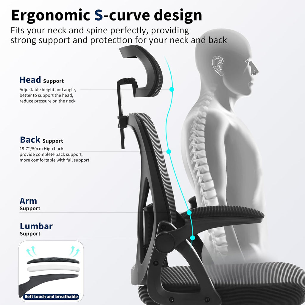 Office Chair,Ergonomic Desk Chair with Adjustable Lumbar Support,400 Lbs Mesh Computer Chair High Back with Headrest for Home Office (Black)