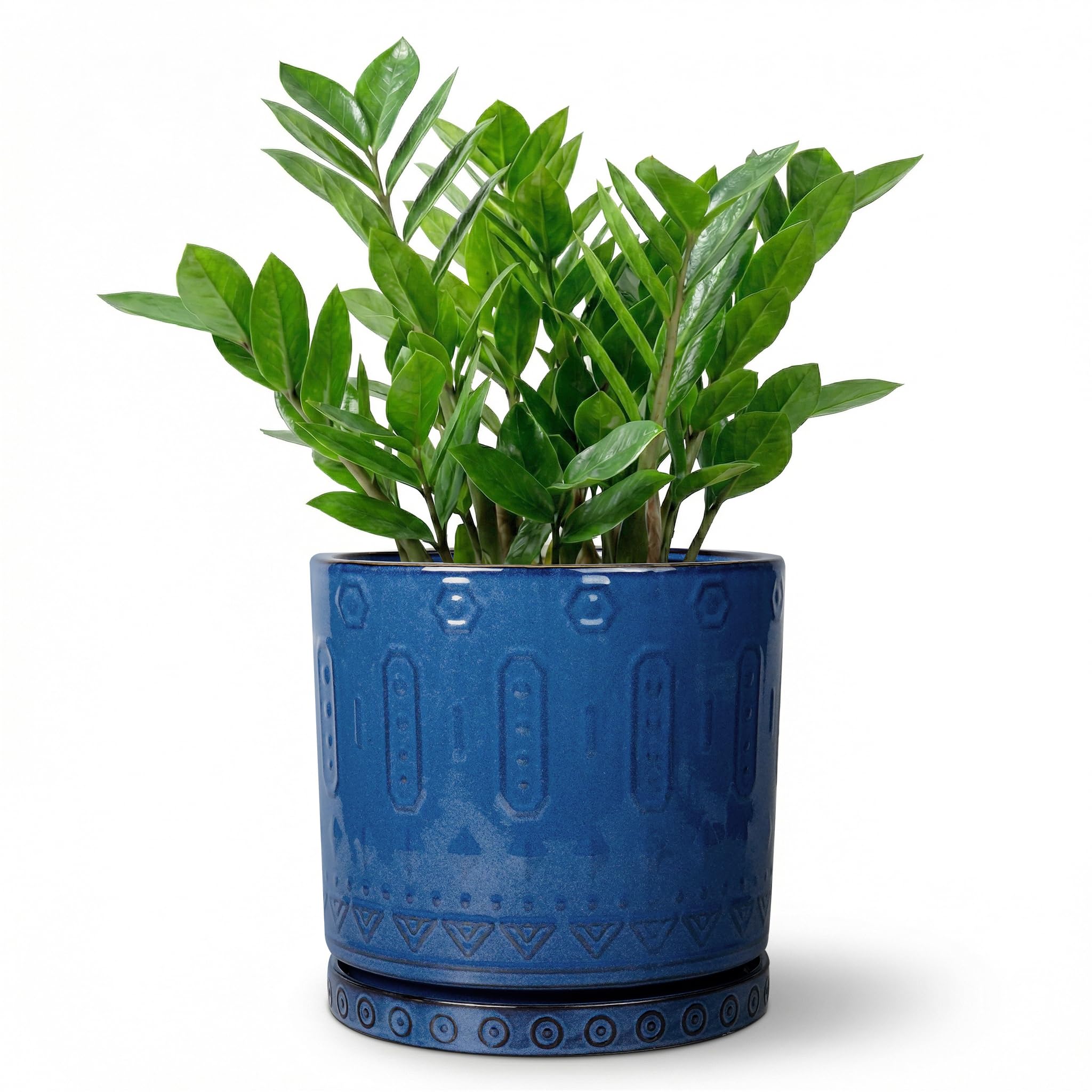Eightpot 12 Inch Pot for Plants - Ceramic Planter for Indoor Plants Large Plant Pot with Drainage Holes and Saucer Outdoor Flower Pot Decorative Round Planter for Porch Office Decor Blue