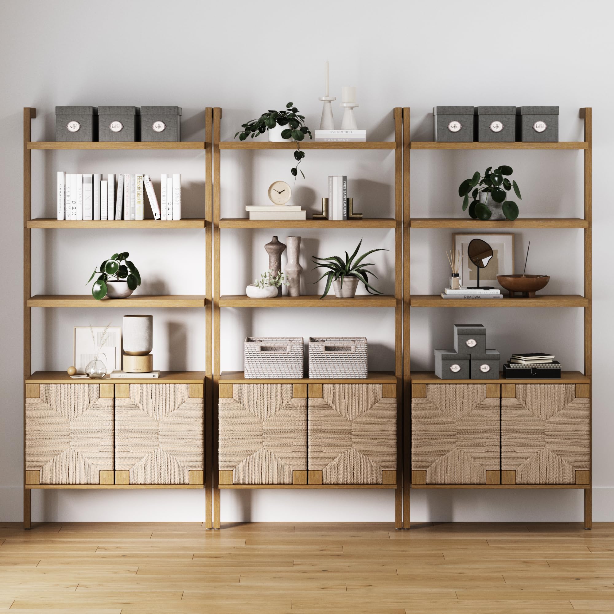 Nathan James Beacon Bohemian 5 Tier Bookshelf, Wall Mounted Bookcase, Solid Wood Bookshelf in Warm Pine