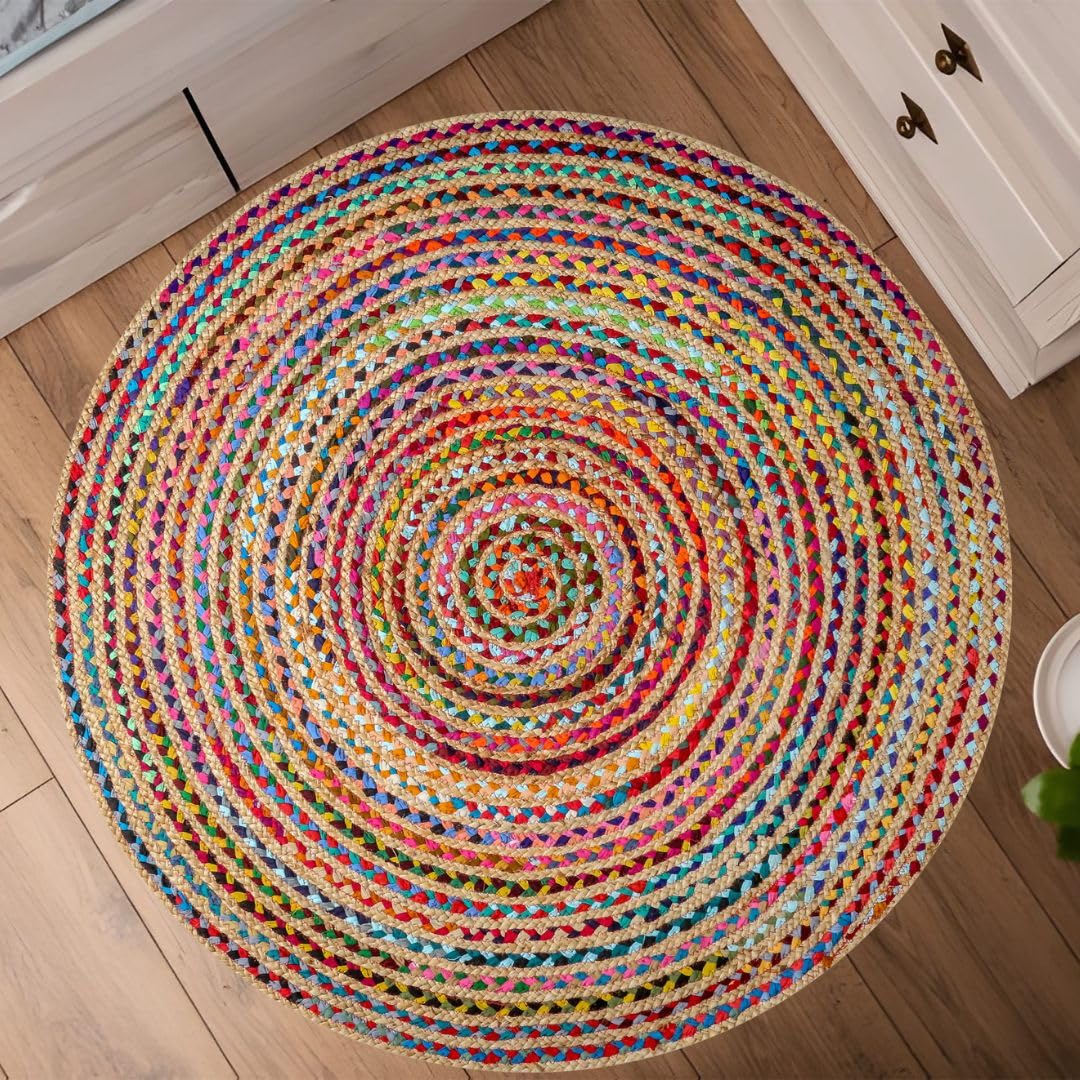 Hand Woven Braided Jute Area Rug 4x6 Feet Oval - Rustic Farmhouse Boho Accent Rug for Living Room Bedroom Kitchen Entryway Floor Mats - Ideal for High Traffic Areas 100% Natural Jute