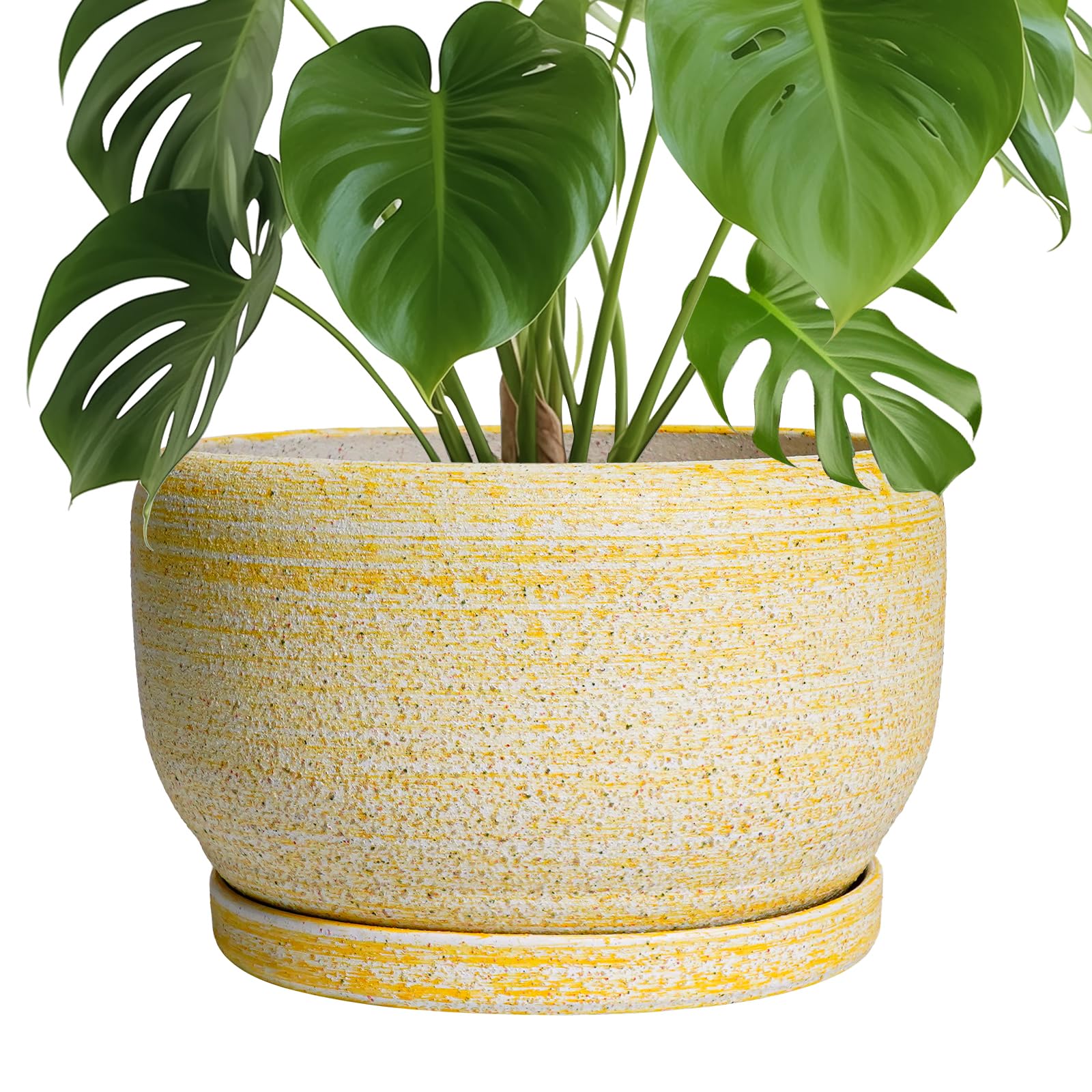 SQOWL Ceramic Planter 8 Inch - Pot for Indoor Outdoor Plants Round Ceramic Plant Pot with Drainage Hole and Saucer Modern Flower Pot Glazed Blue