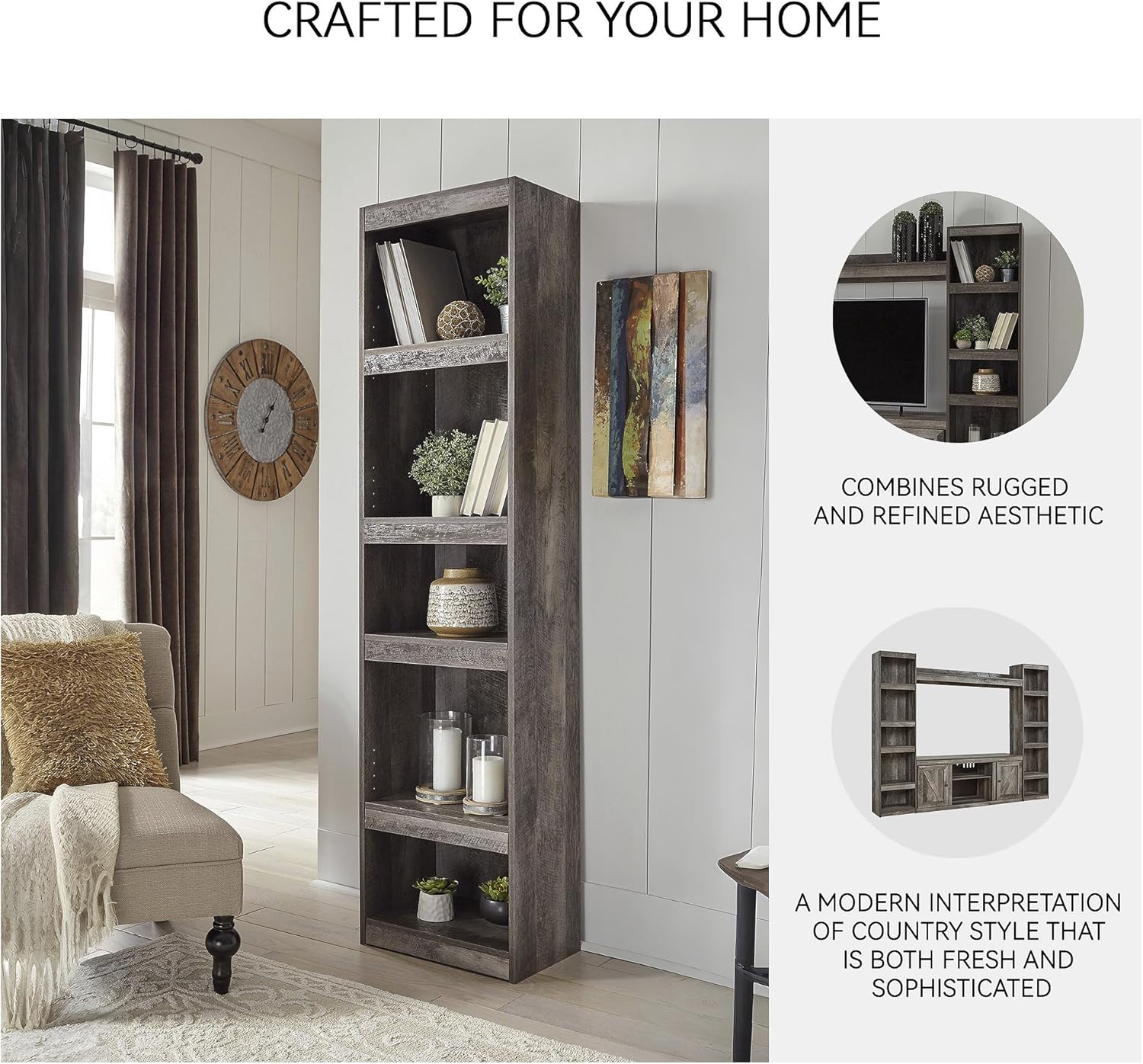 Signature Design by Ashley Wynnlow Rustic Pier-Style 72" Bookcase, Grayish Brown