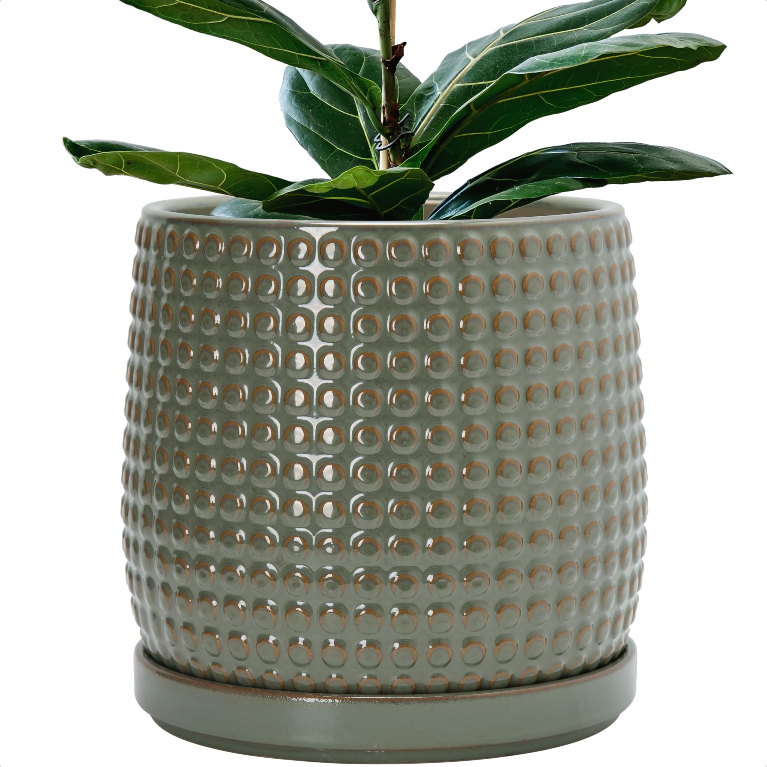 D'vine Dev 4 Inch Ceramic Beaded Stoneware Planter Pot - Flower Pot with Drainage Holes and Saucers for Indoor Succulent Plants or Flowers, Smoked White, 27-C-Z-1