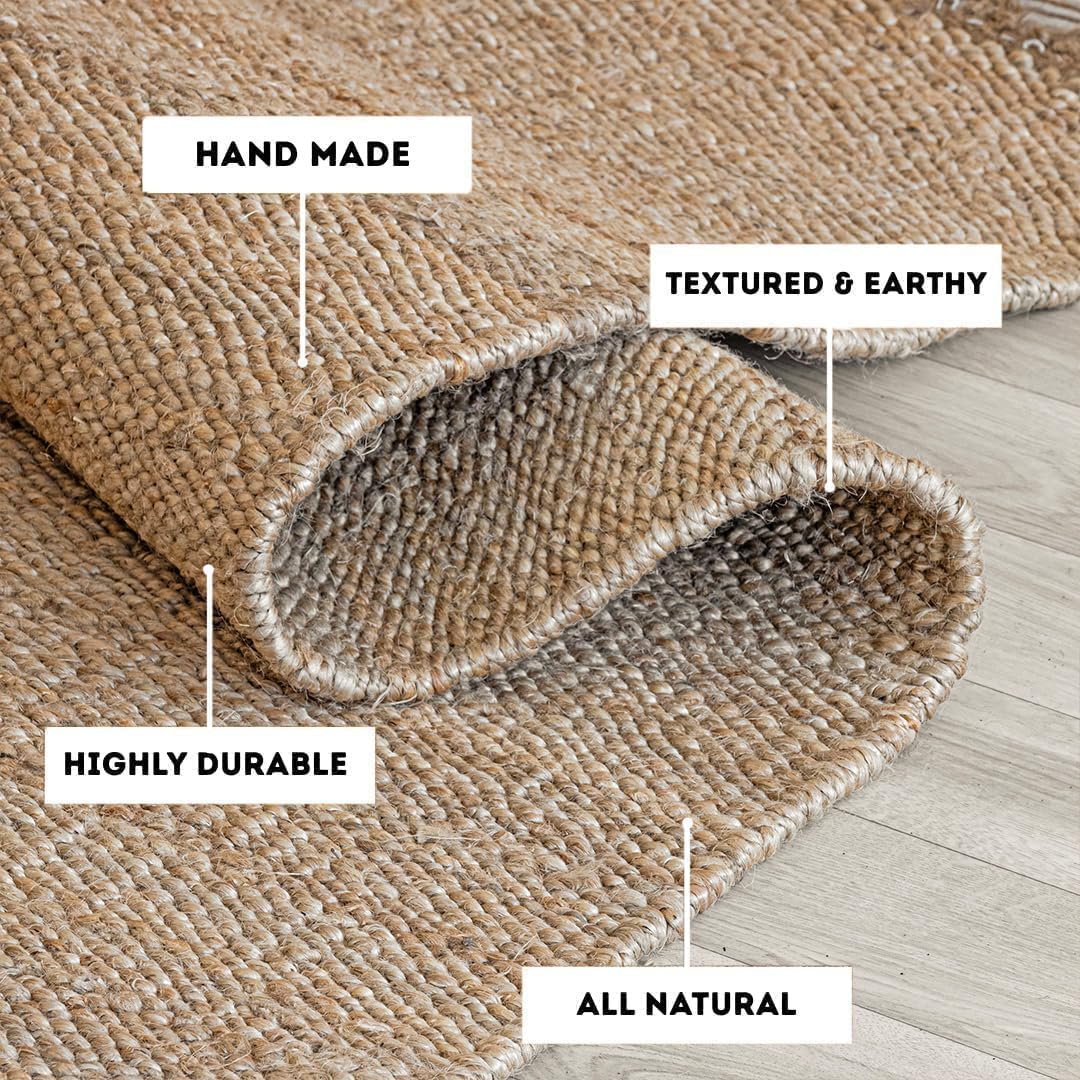 HOMEMONDE Chunky Braided Jute Area Rug 6x9 ft Rectangle Boho Home Décor Indoor Rug - Natural Handcrafted Farmhouse Style Rug for Bedroom, Living Room, Dining Room Kitchen, and Hallway