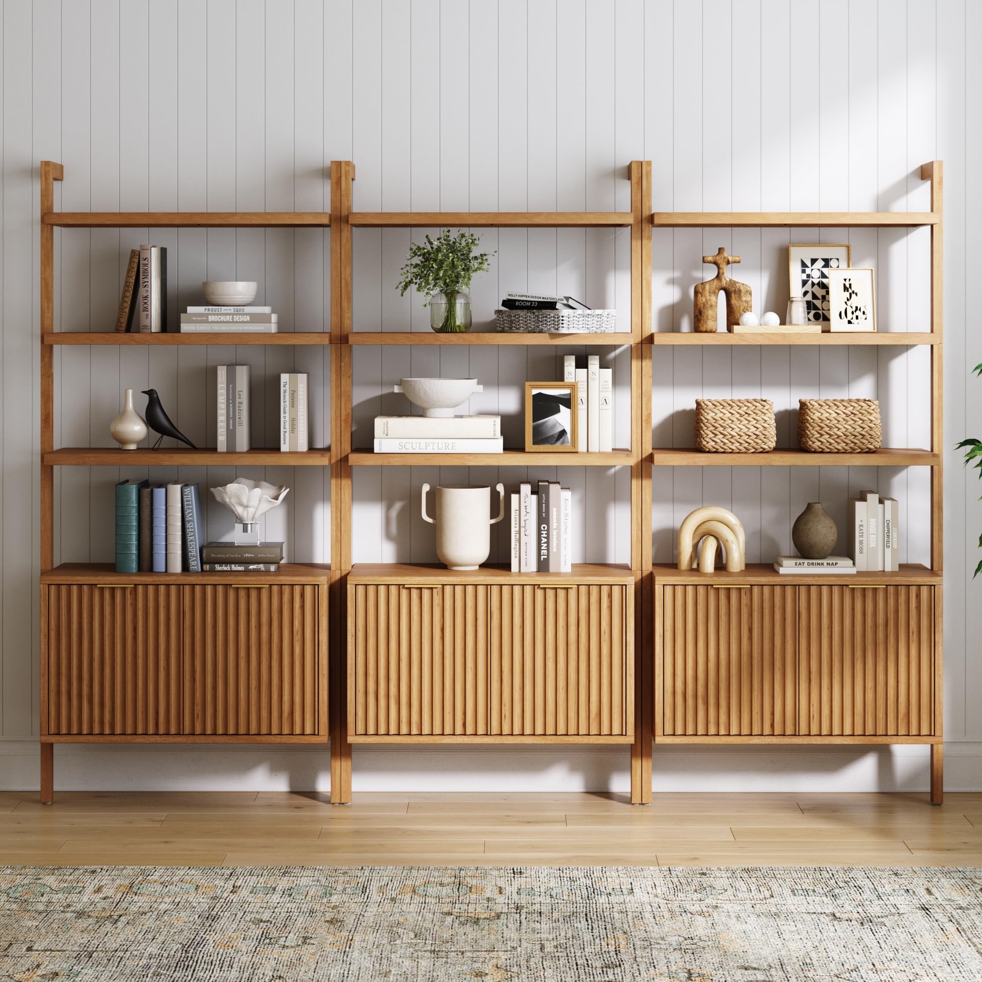 Nathan James Beacon Bohemian 5 Tier Bookshelf, Wall Mounted Bookcase, Solid Wood Bookshelf in Warm Pine