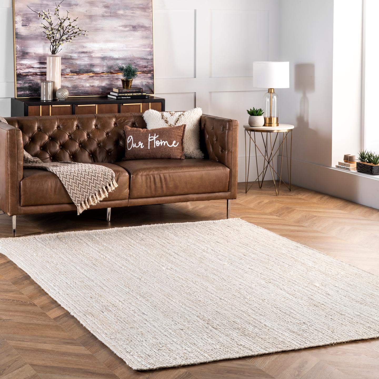 nuLOOM 6x9 Rigo Jute Hand Woven Area Rug, Natural, Solid Farmhouse Design, Natural Fiber, For Bedroom, Living Room, Dining Room, Hallway, Office, Kitchen, Entryway
