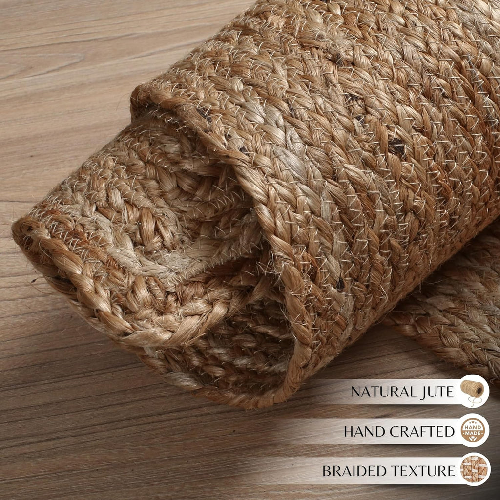 Ramanta Home Hand Woven Jute Braided Rug 2'x3' - Natural, Boho Reversible Floor Carpet for Living Room, Farmhouse Accent Rugs for Kitchen, Nursery, Kids Room, Bedroom, Patio - 24X36 Inch